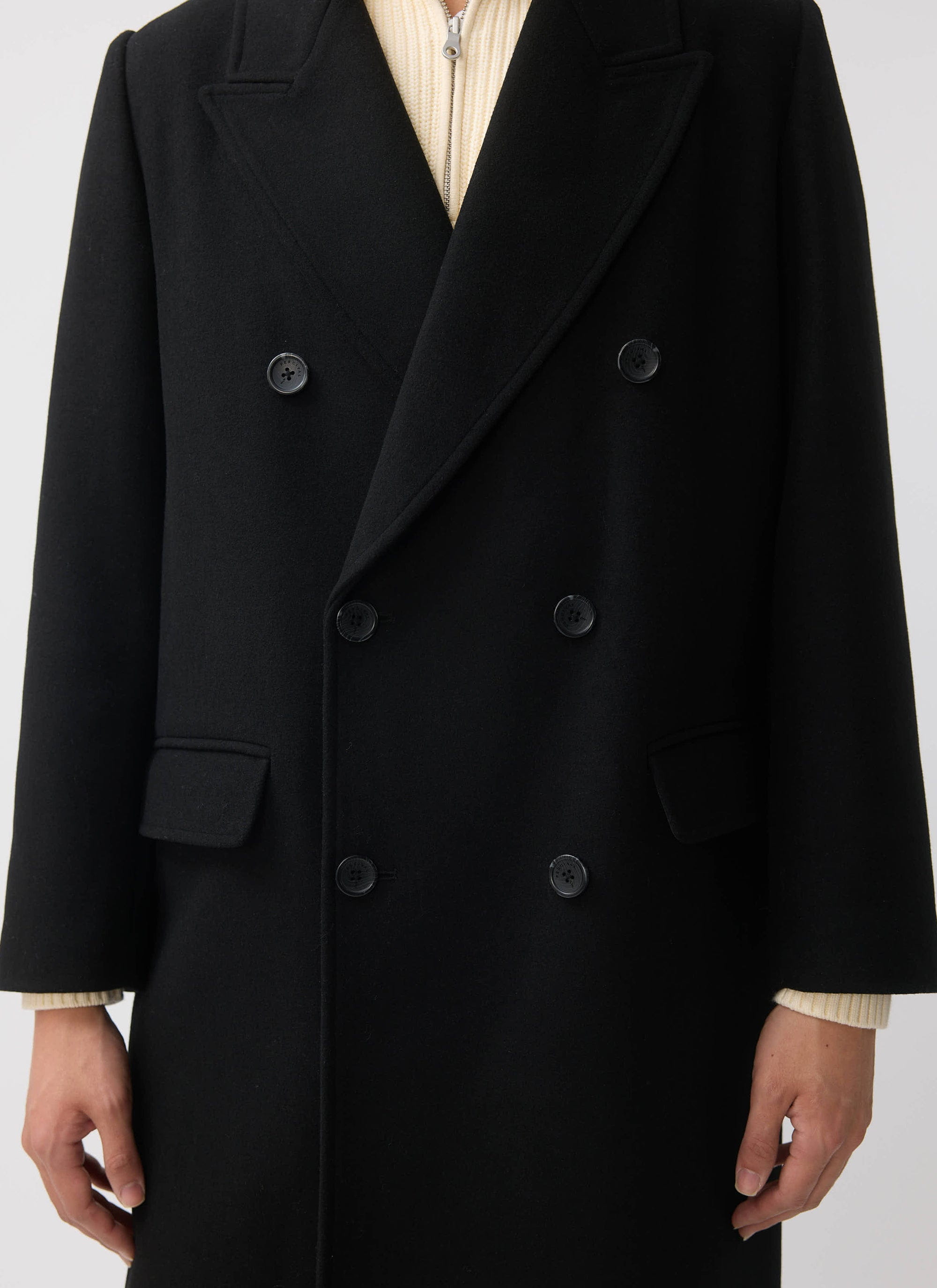 Double Breasted Overcoat | Wool | Black | Percival Menswear