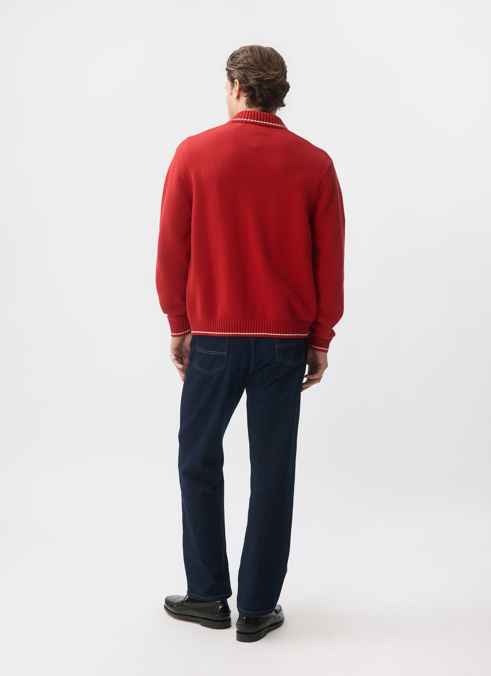 Men's Knitted Zip Up Cardigan | Cotton | Red | Percival Menswear