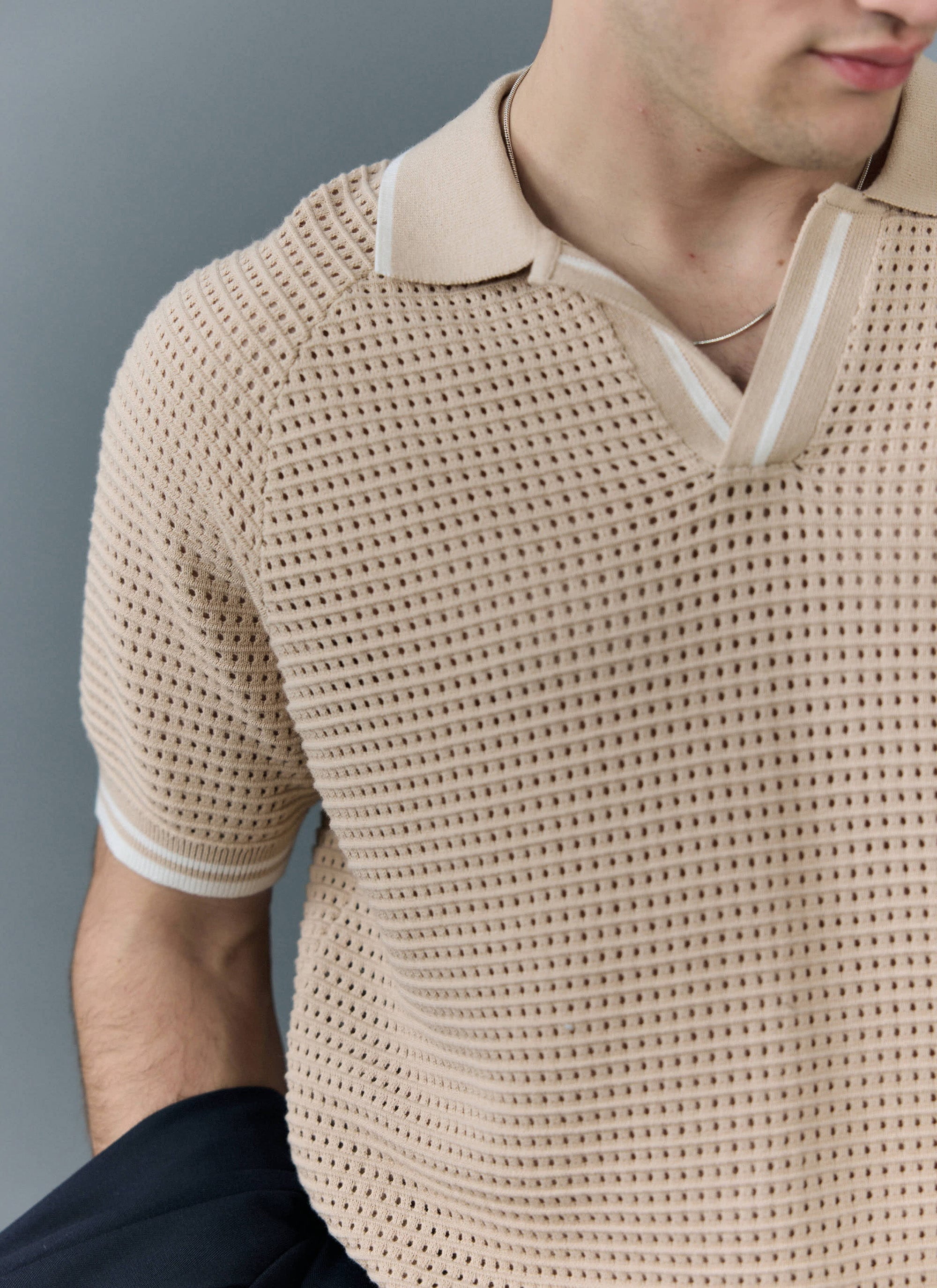Men's Tennis Knit Polo Shirt | Cotton | Ecru Cream | Percival Menswear