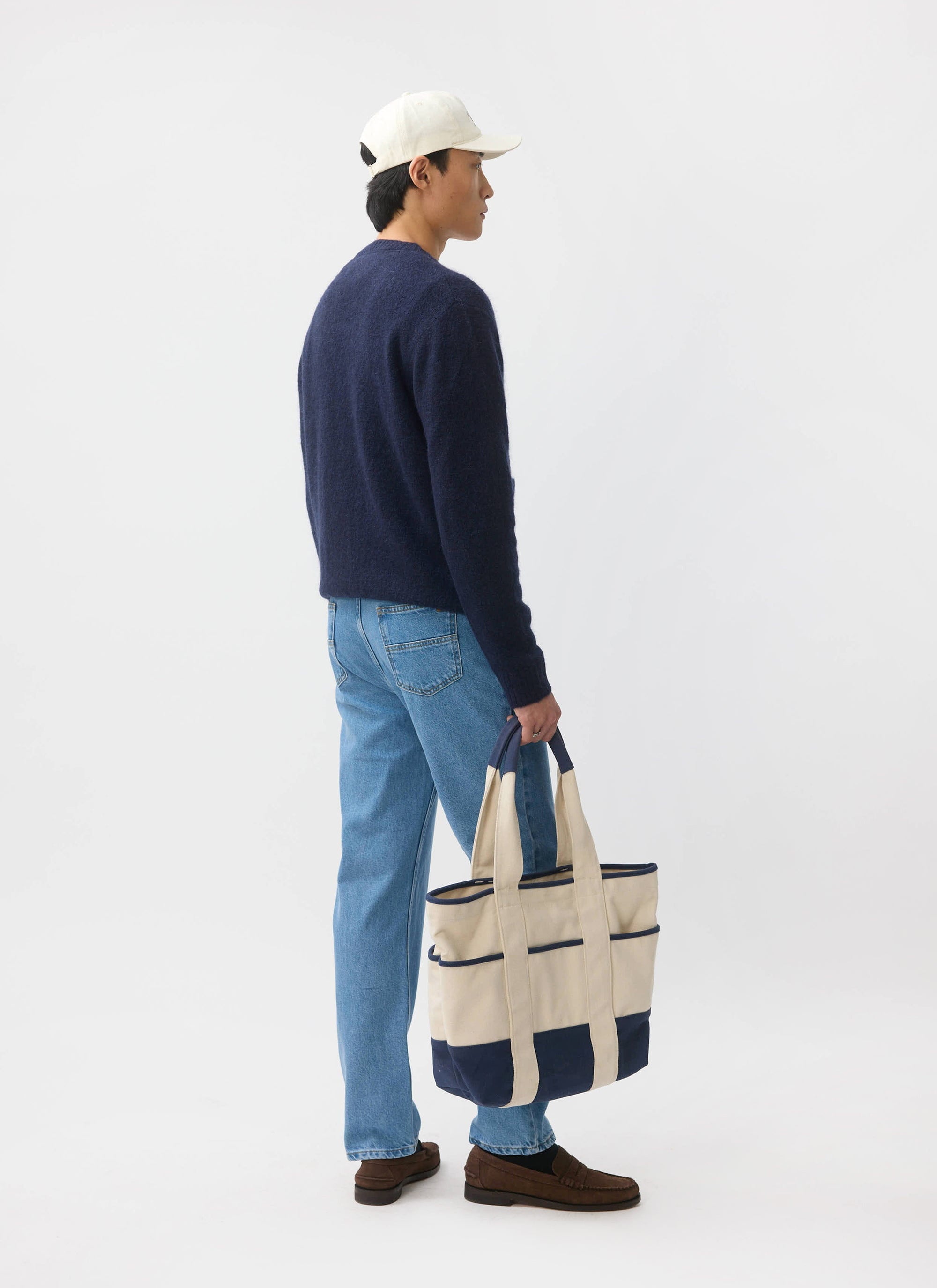 Men's Navy Mohair Cardigan | White Glove | Percival Menswear