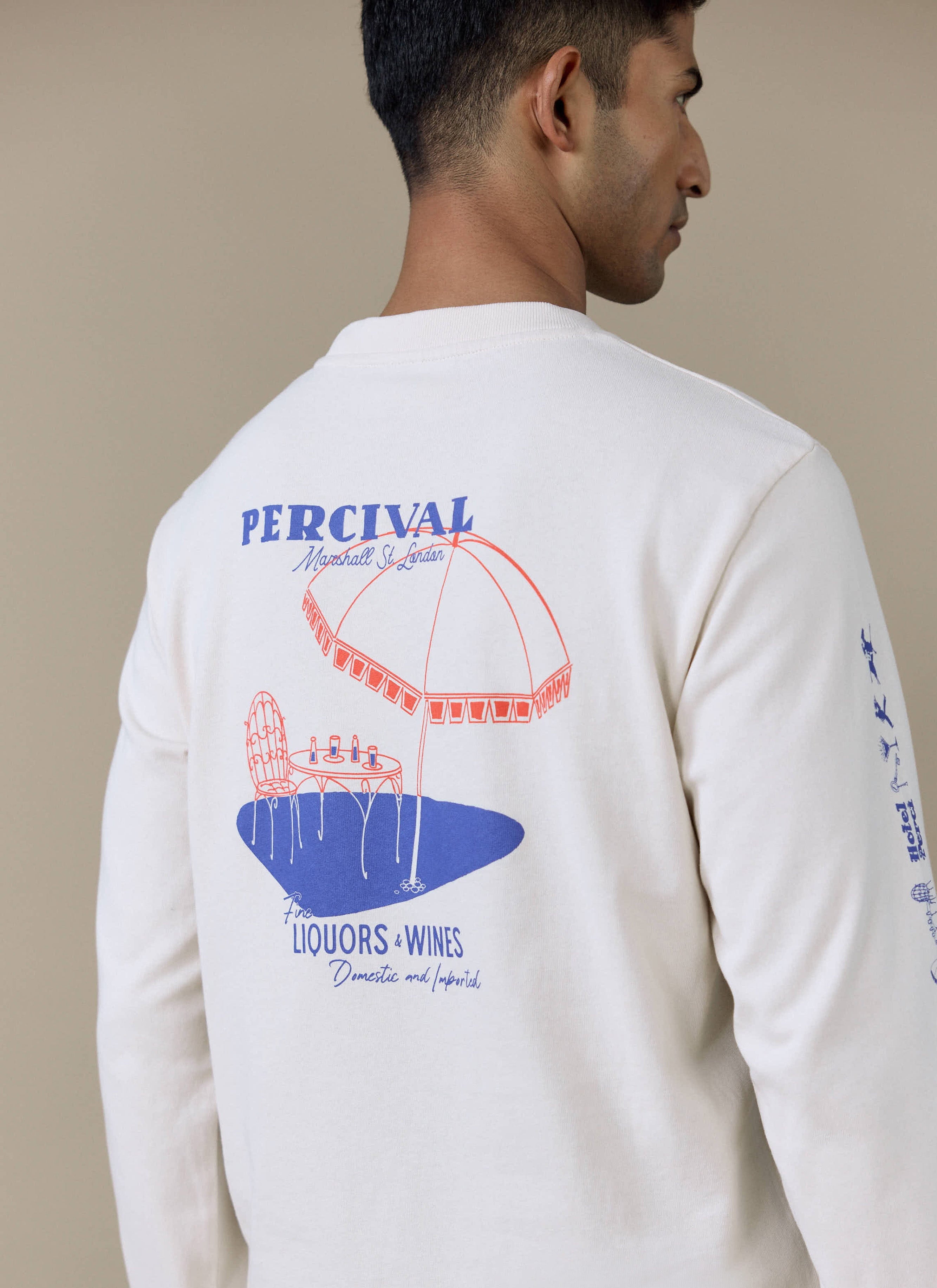 Men's Long Sleeve T Shirt - Fine Wines | Cotton | Cream | Percival