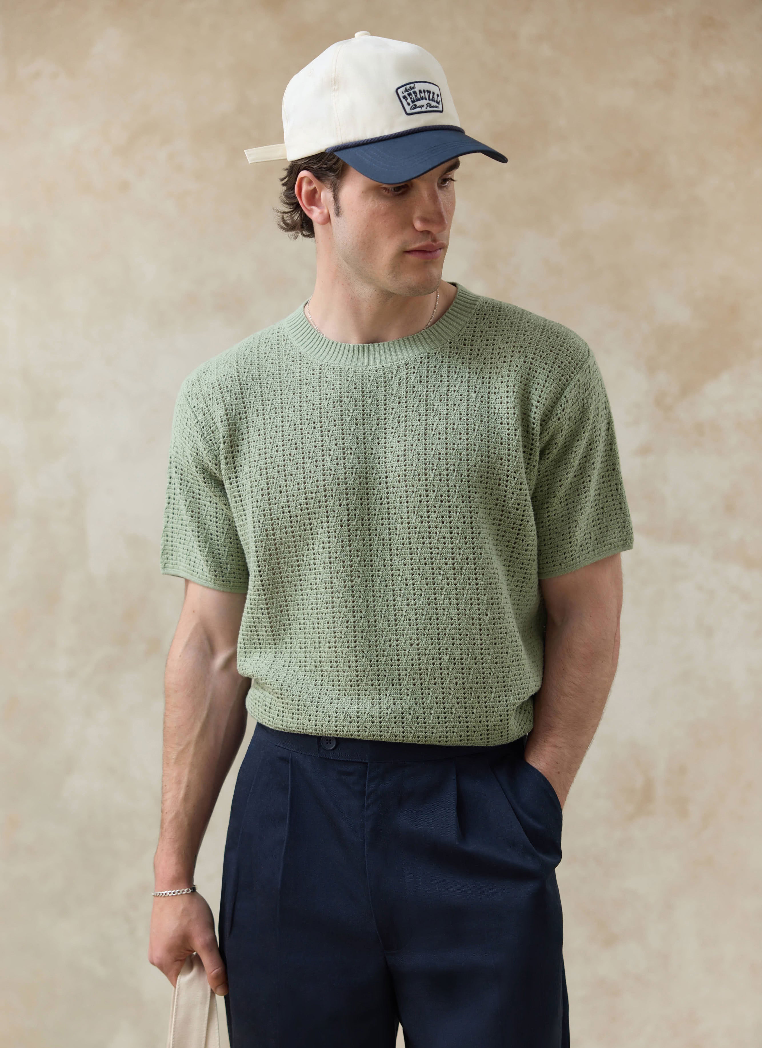 Men's Knitted T Shirt | Siena | Cotton | Pistachio Green