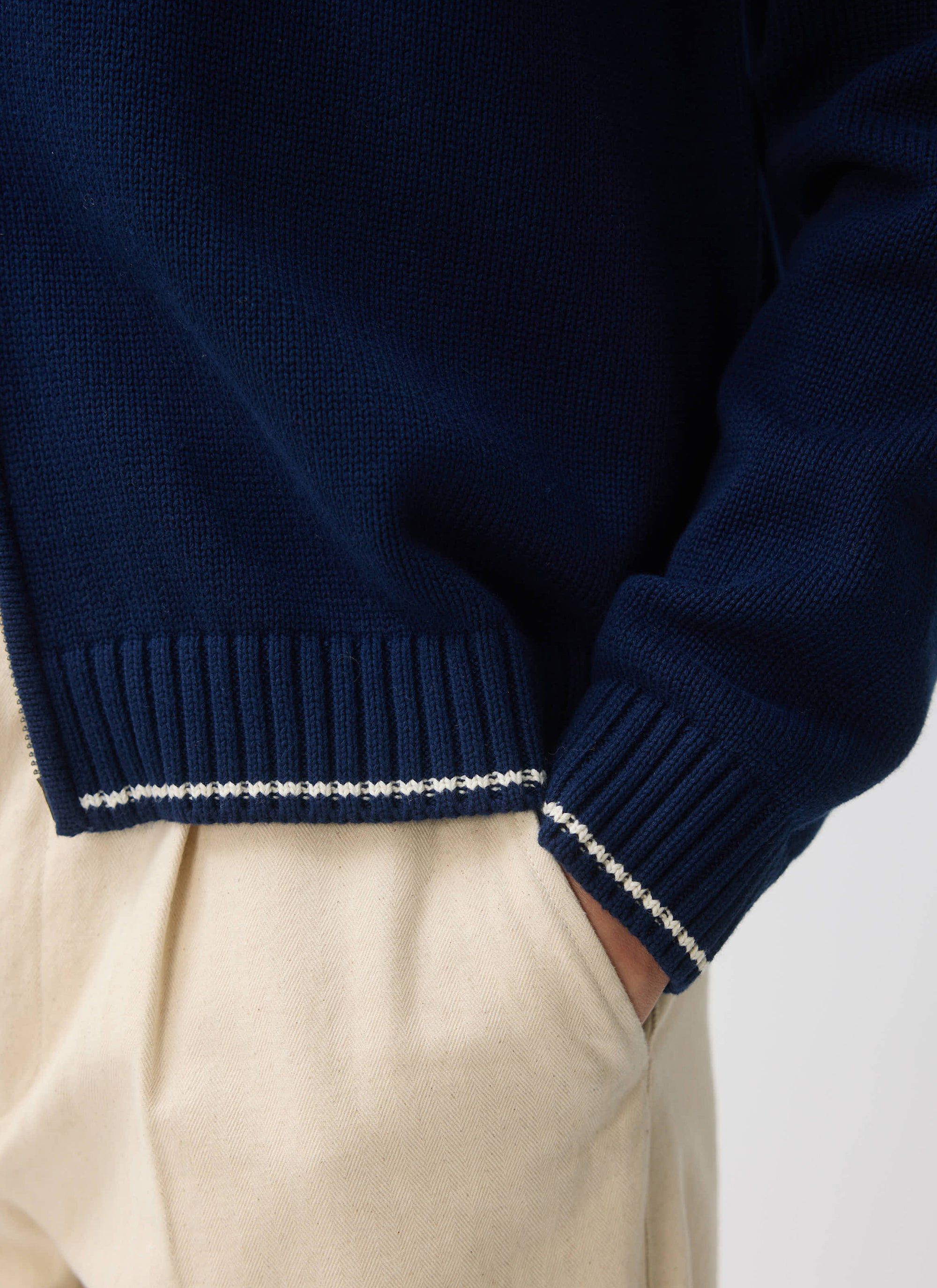 Men's Knitted Zip Up Cardigan | Cotton | Navy Blue | Percival Menswear