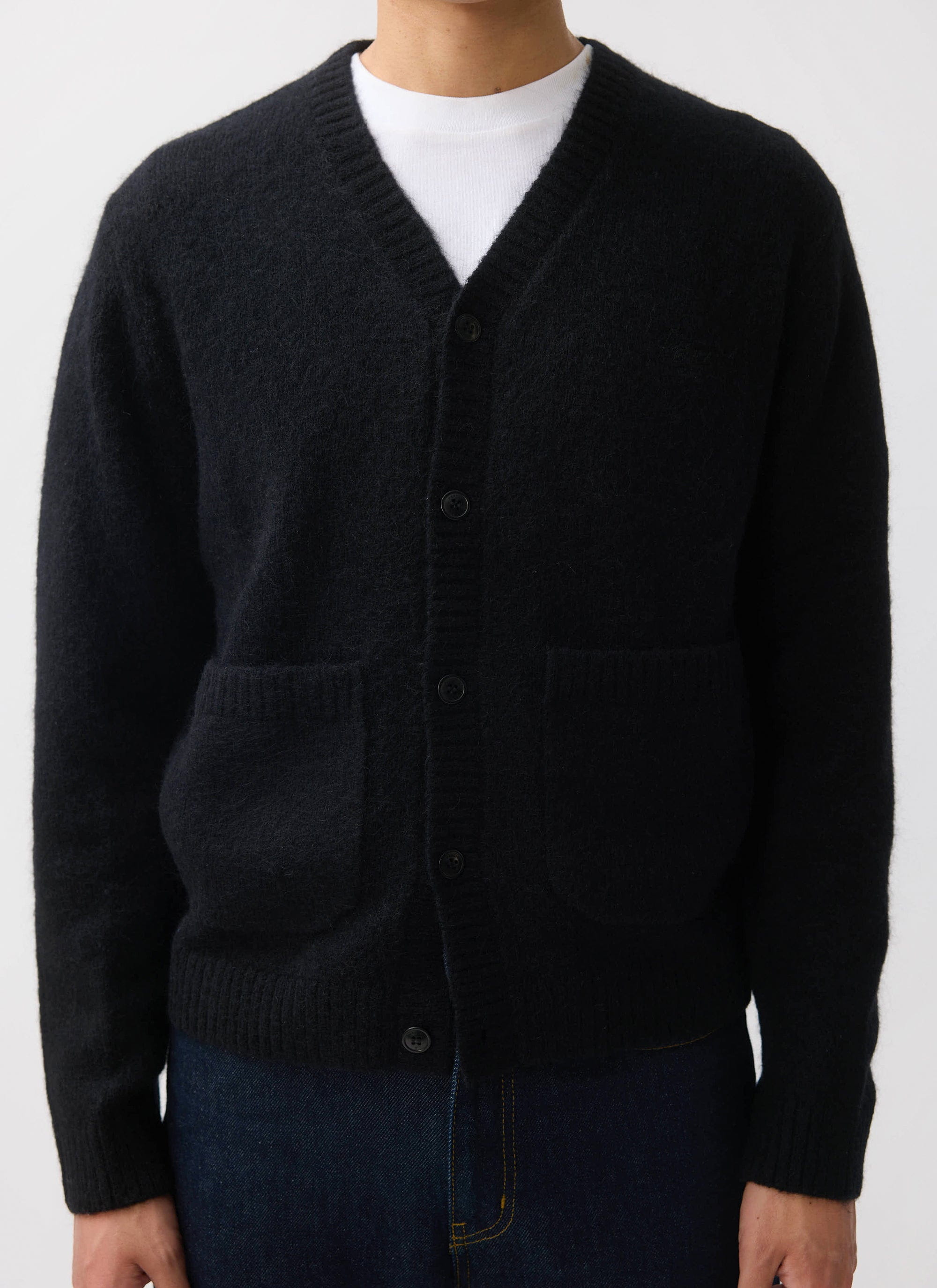 Men's Black Mohair Cardigan | White Glove | Percival Menswear