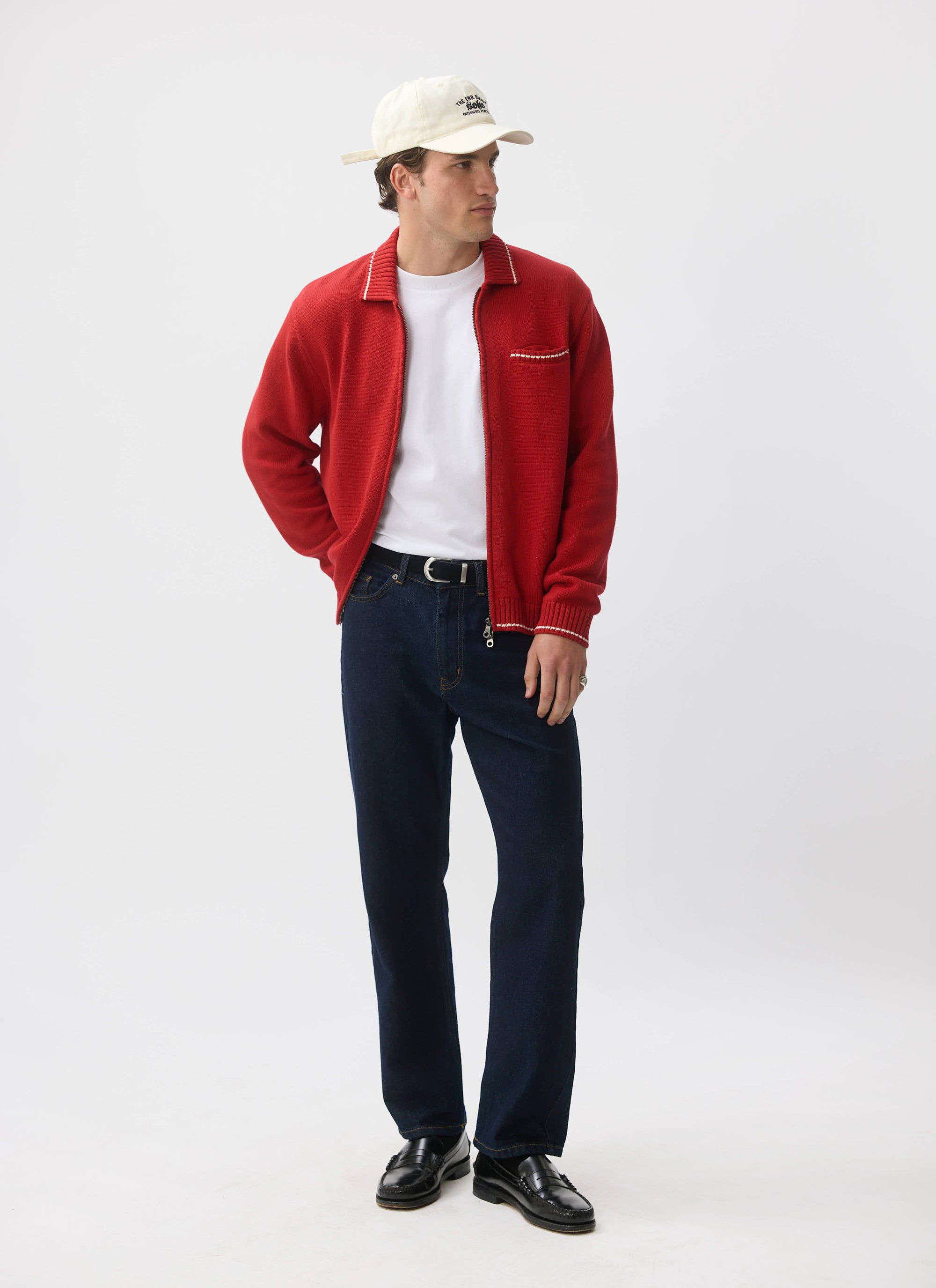 Men's Knitted Zip Up Cardigan | Cotton | Red | Percival Menswear