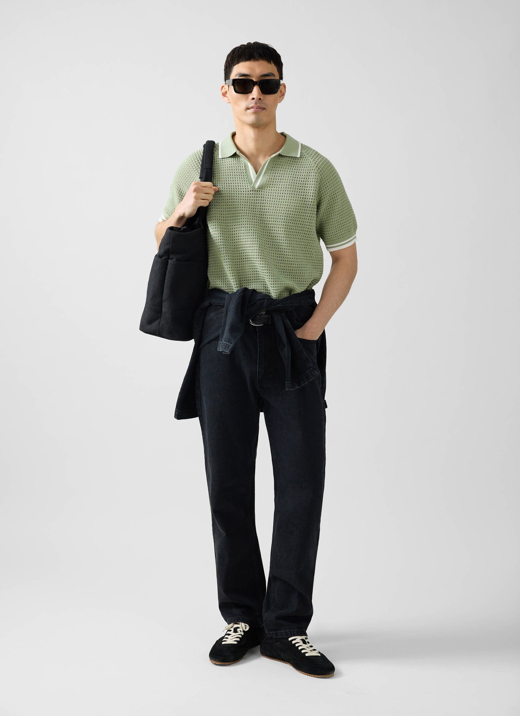 Men's Tennis Knit Polo Shirt | Cotton | Sage Green | Percival Menswear