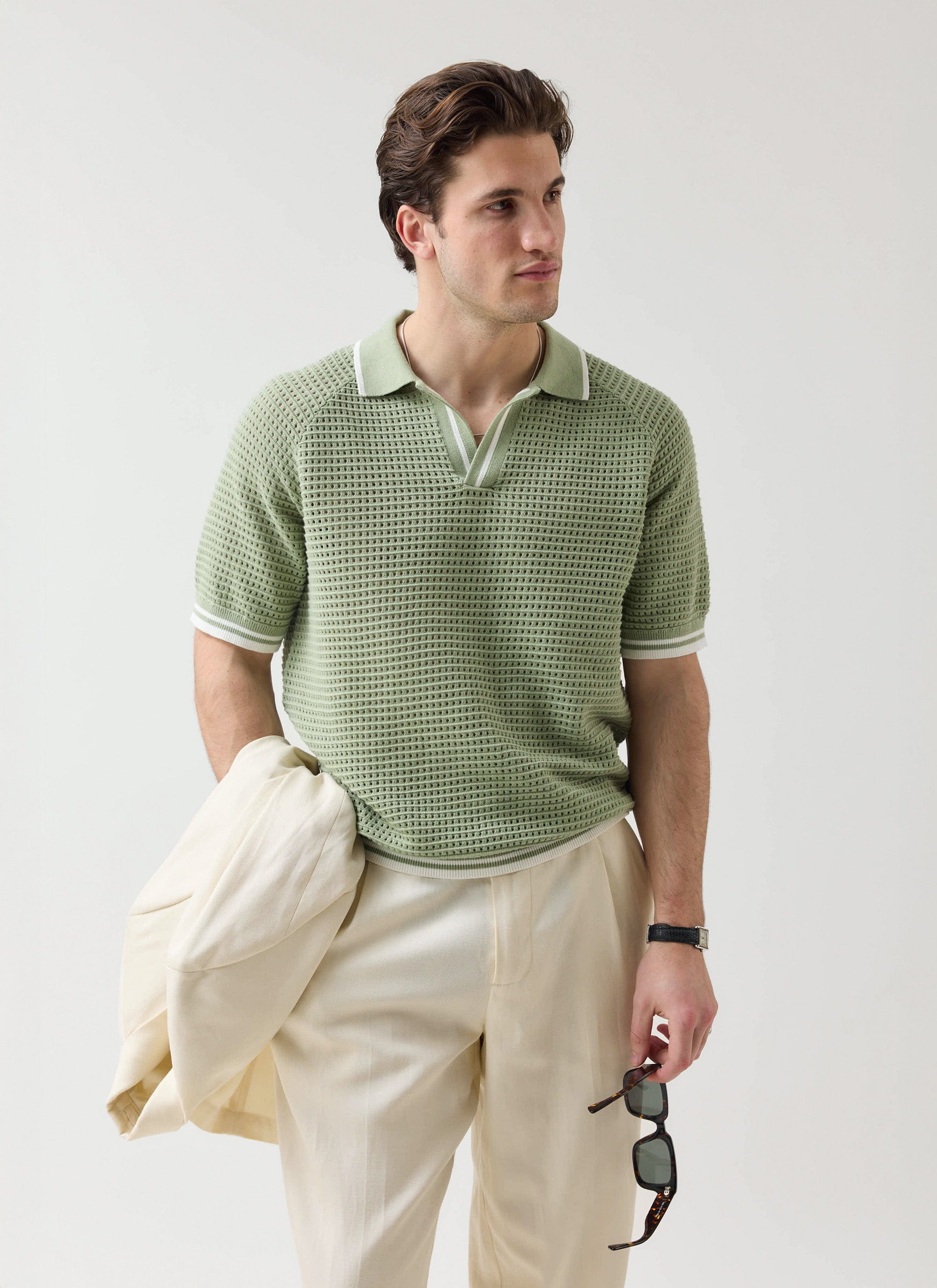 ガブリエルTTT_MSW Persia knit polo shirt Men's Tennis Knit Polo Shirt | Cotton | Brown | Percival Menswear