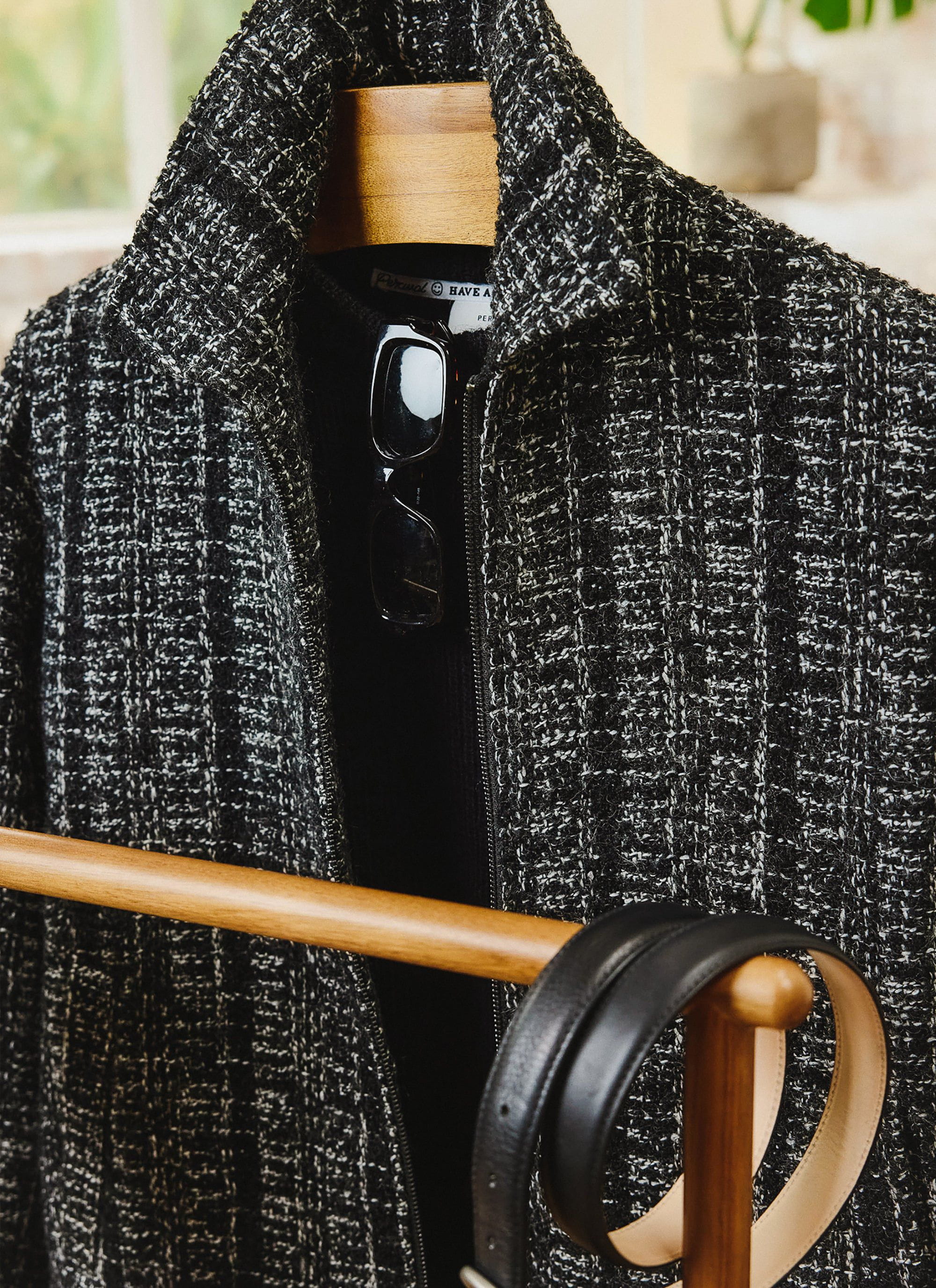 Men's Cropped Zip Jacket​: Ingegno | Wool | Black | Percival Menswear