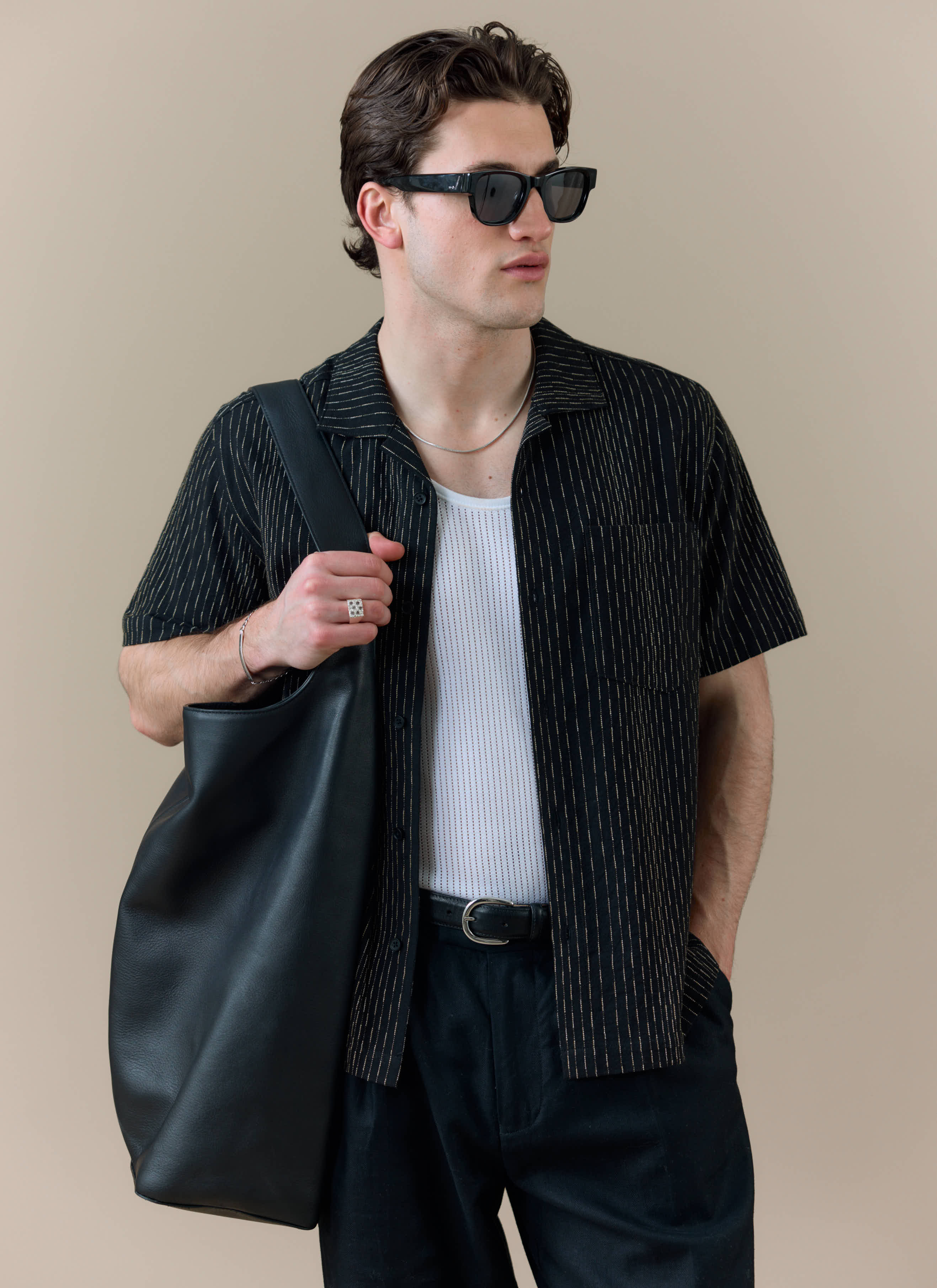 Men's Cuban Collar Shirt: Leland | Black | Cotton | Percival Menswear