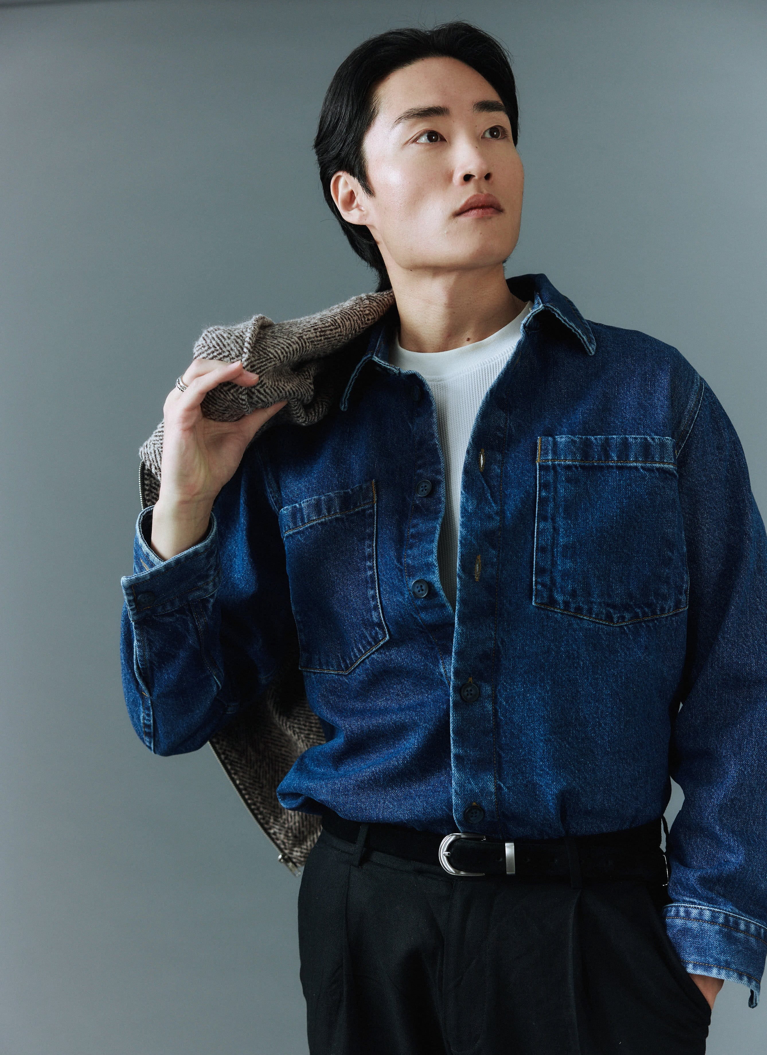 Men's Denim Overshirt | Cotton | Mid Wash Blue | Percival Menswear