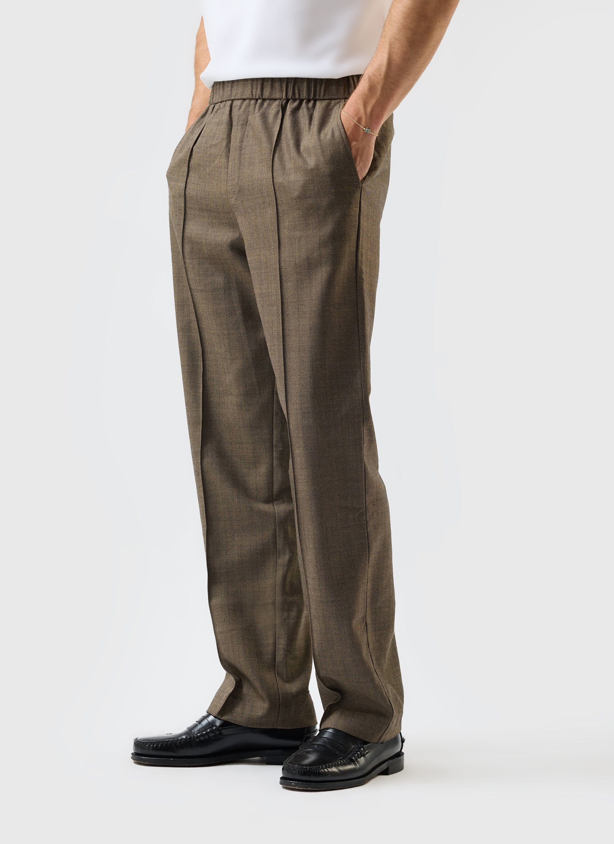 Grounds Relaxed Trousers | Herringbone Wool | Oak | Percival Menswear