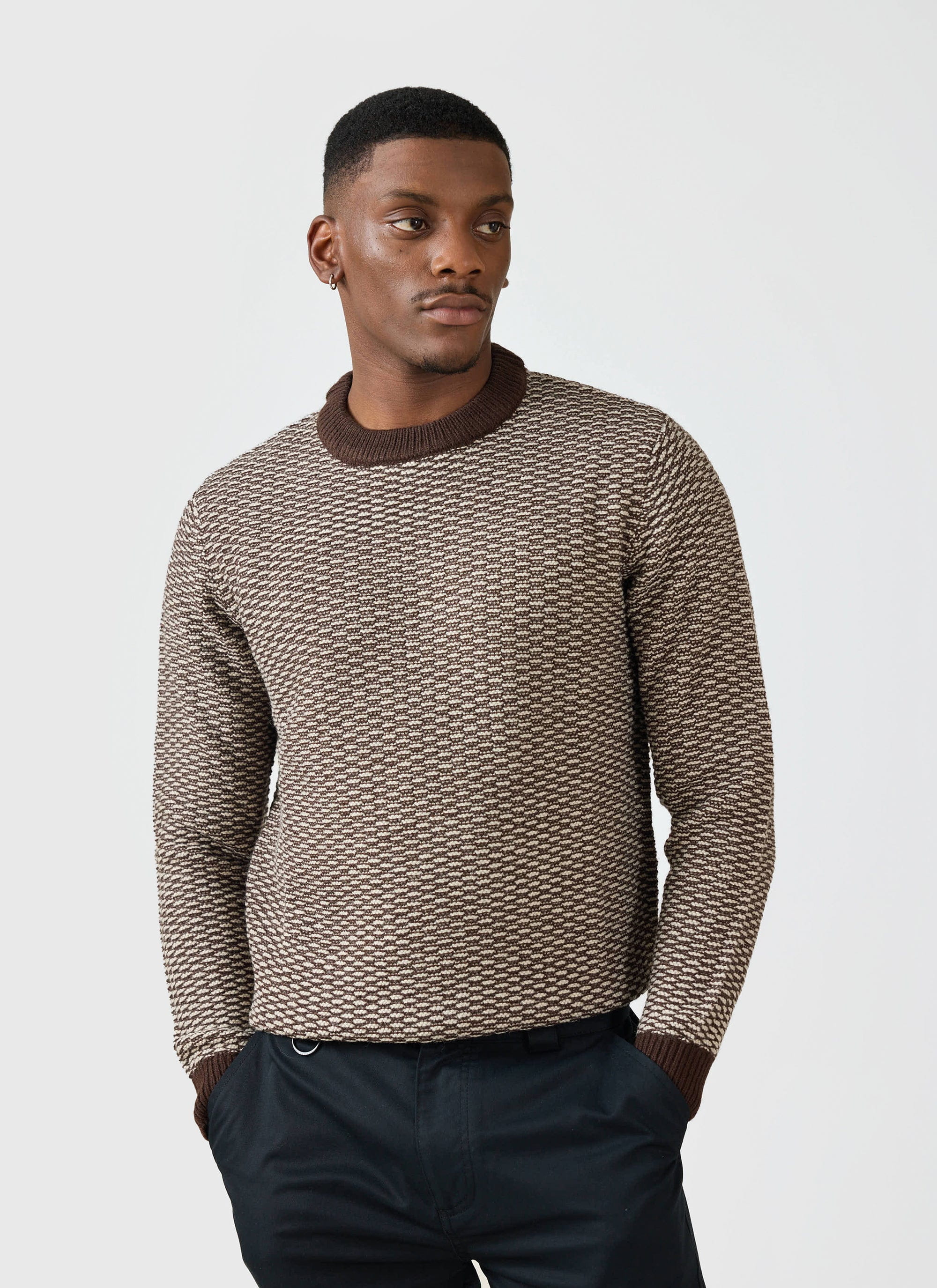 Charlestown Knitted Jumper | Chocolate Beige | Percival Menswear