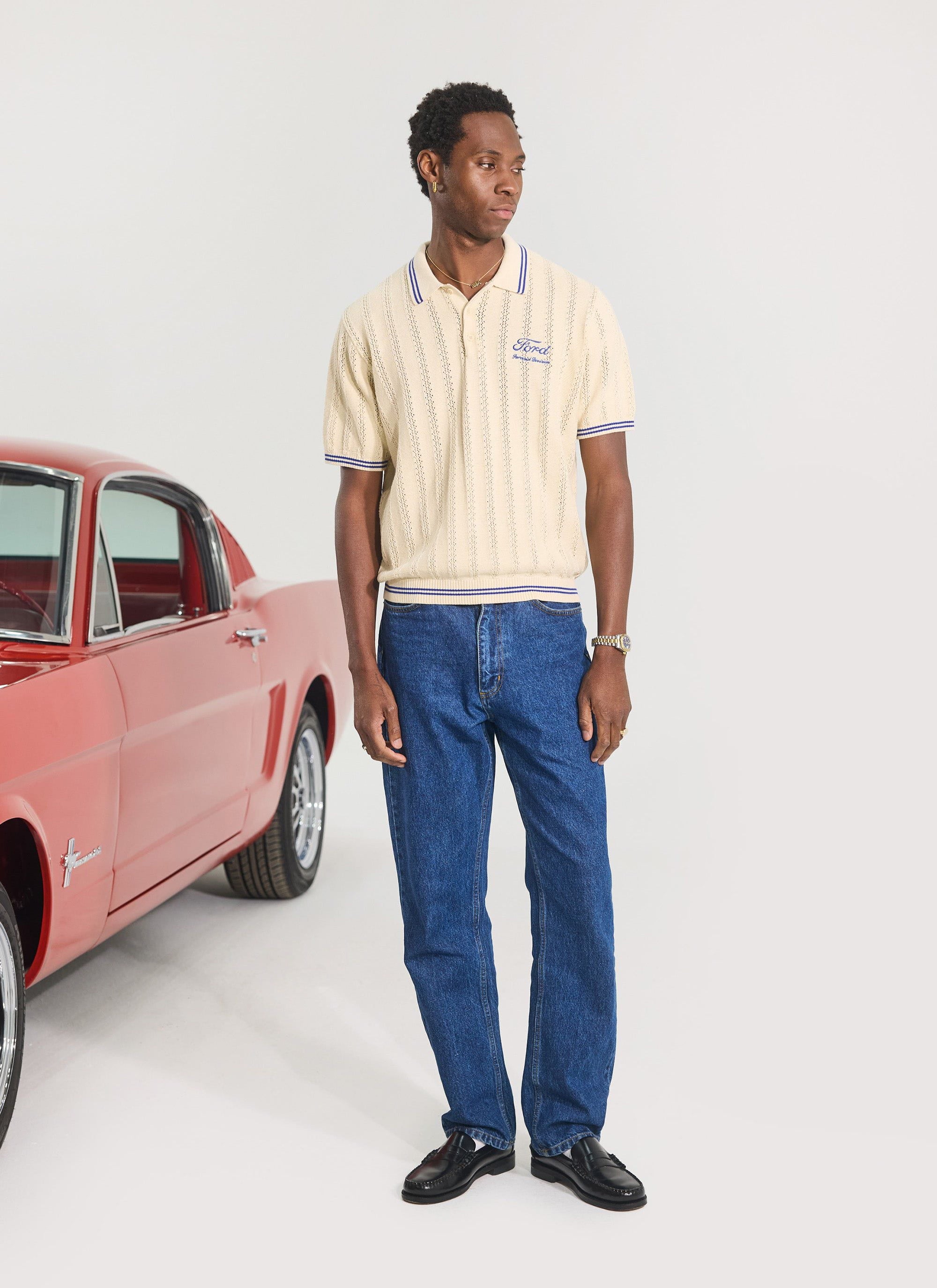 Men's Knitted Polo | Dealership | Percival x Ford | Cream