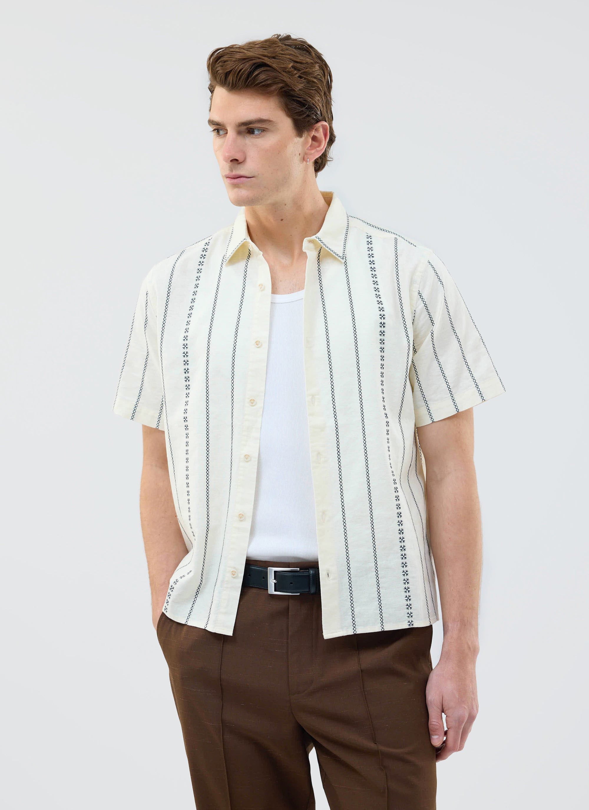 【2plan】Patty striped box collar T-shirt Emporio Armani Striped Box Fit Shirt men - Glamood Outlet