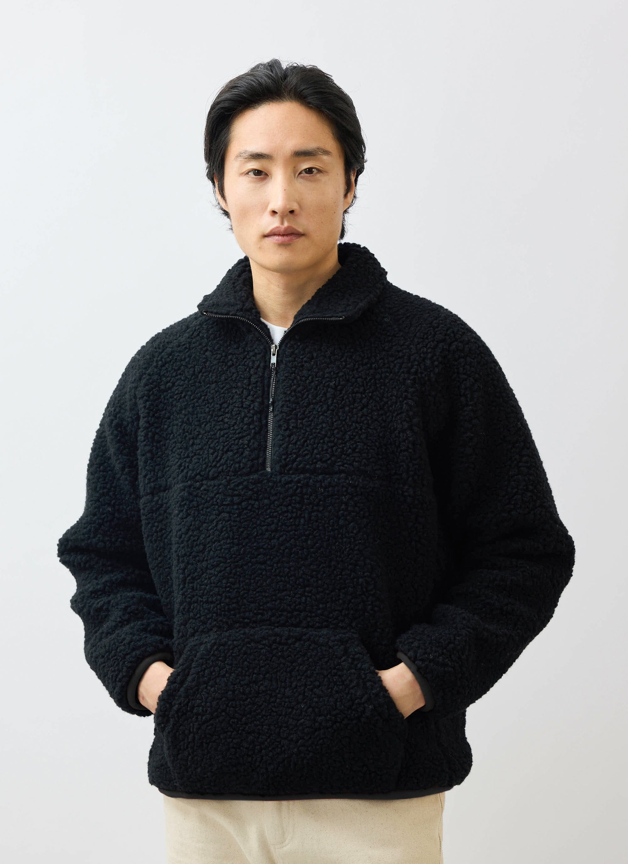 Men's Fleece Jacket | Quarter Zip Pullover | Wool | Black
