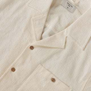 Men's Cuban Collar Short Sleeve Shirt | Seersucker | Ecru Cream