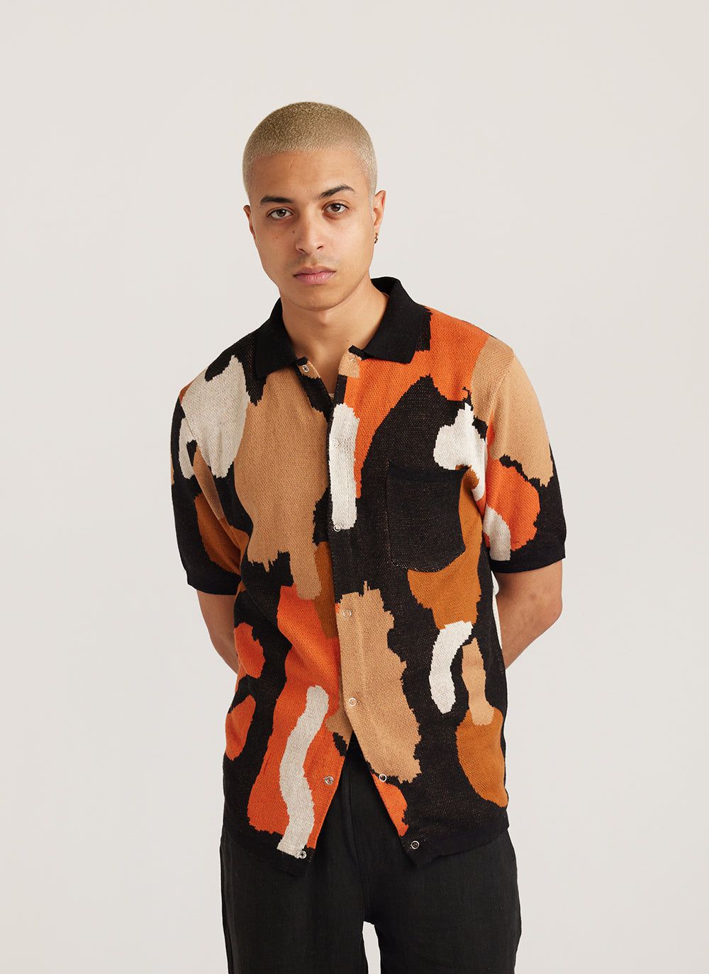 Men's Jacquard Knitted Short Sleeve Shirt | Multicolour