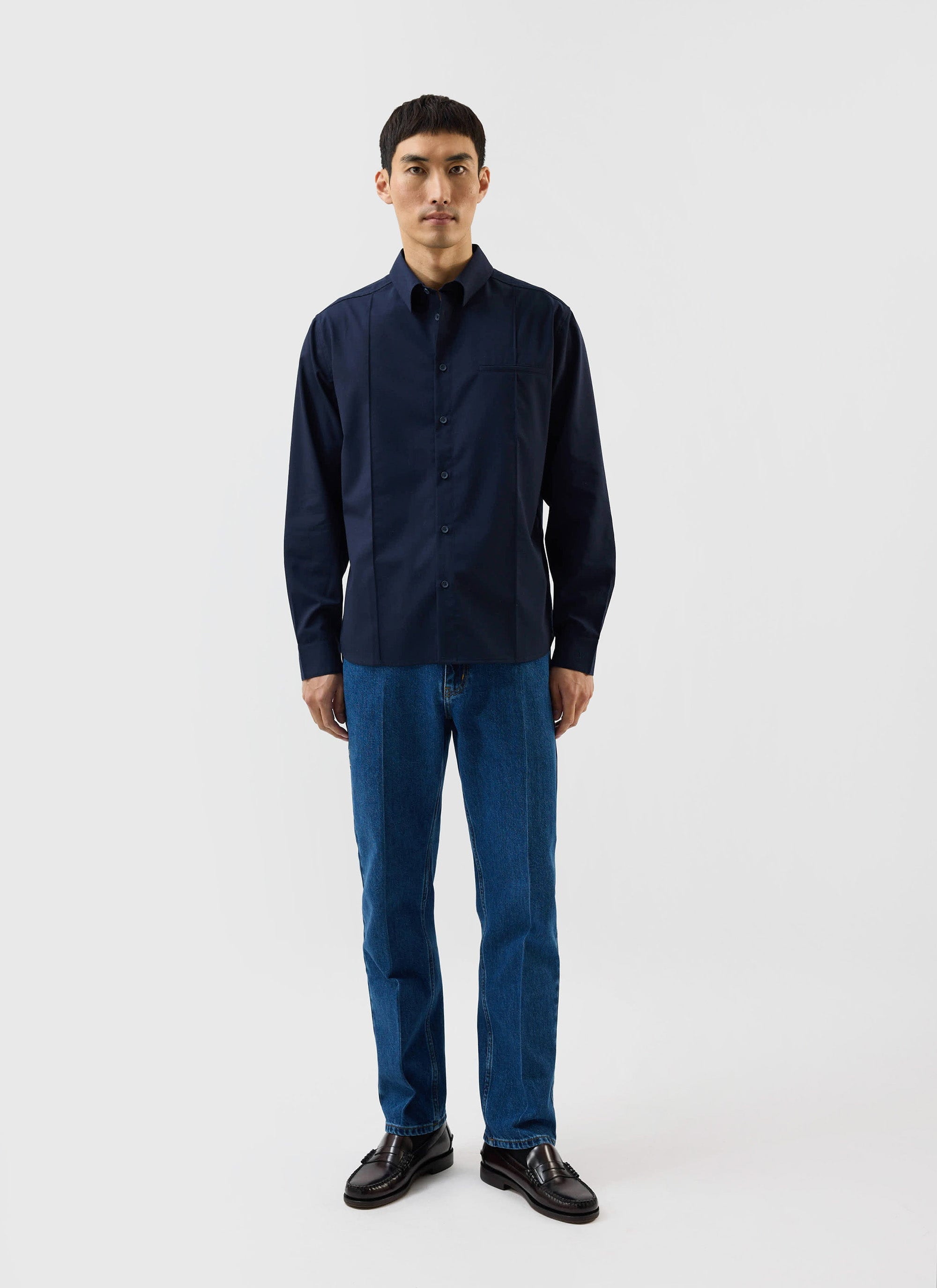 Men's Long Sleeve Pleated Shirt - Percival x Warren | Navy Blue | Percival Menswear Men's Long Sleeve Pleated Shirt - Percival x Warren | Navy Blue | Percival Menswear