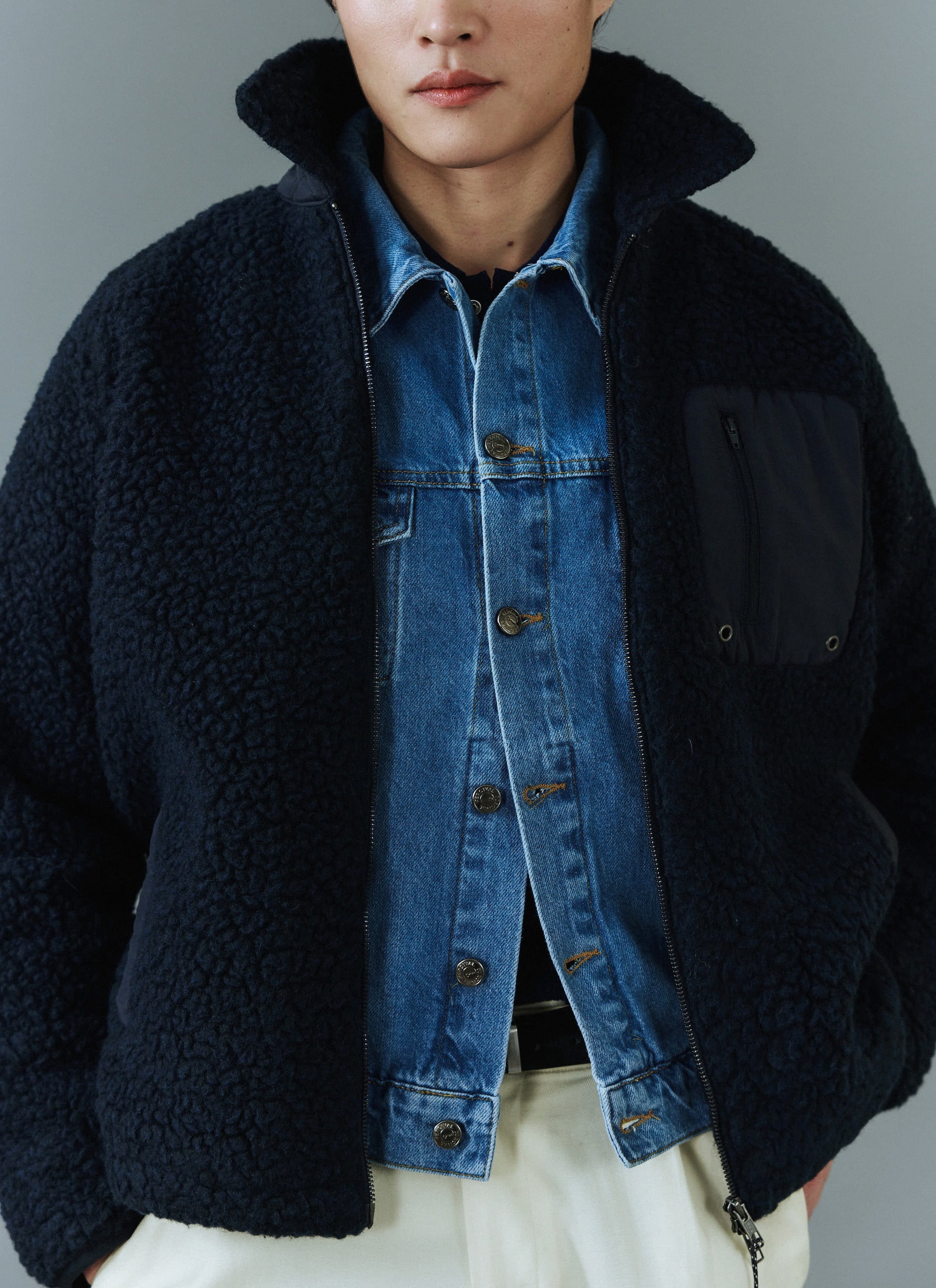 Men's Full Zip Fleece Jacket | Wool | Navy Blue | Percival Menswear