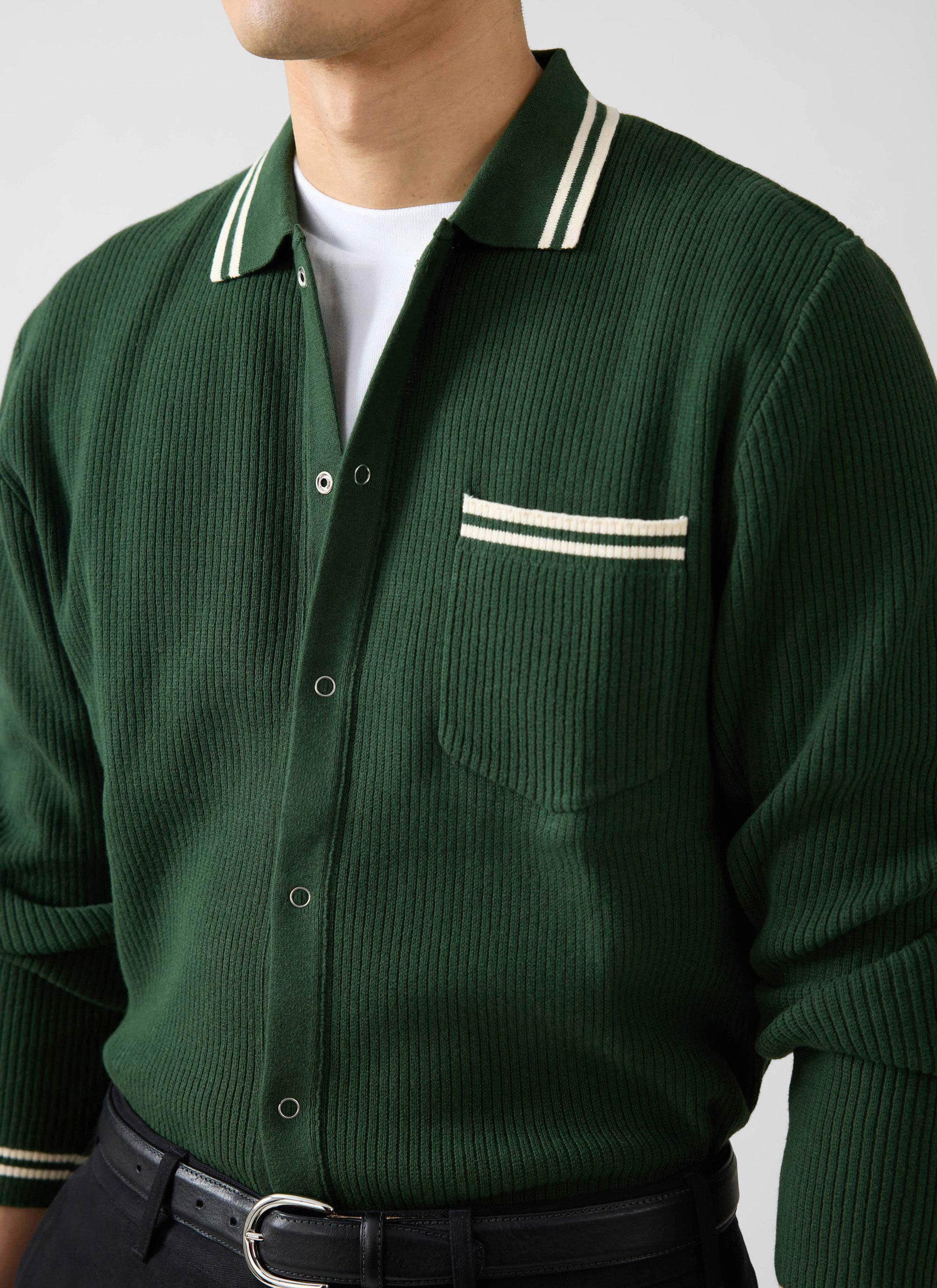 Men's Knit Shirt | Long Sleeve | Cuban Collar | Espresso Brown