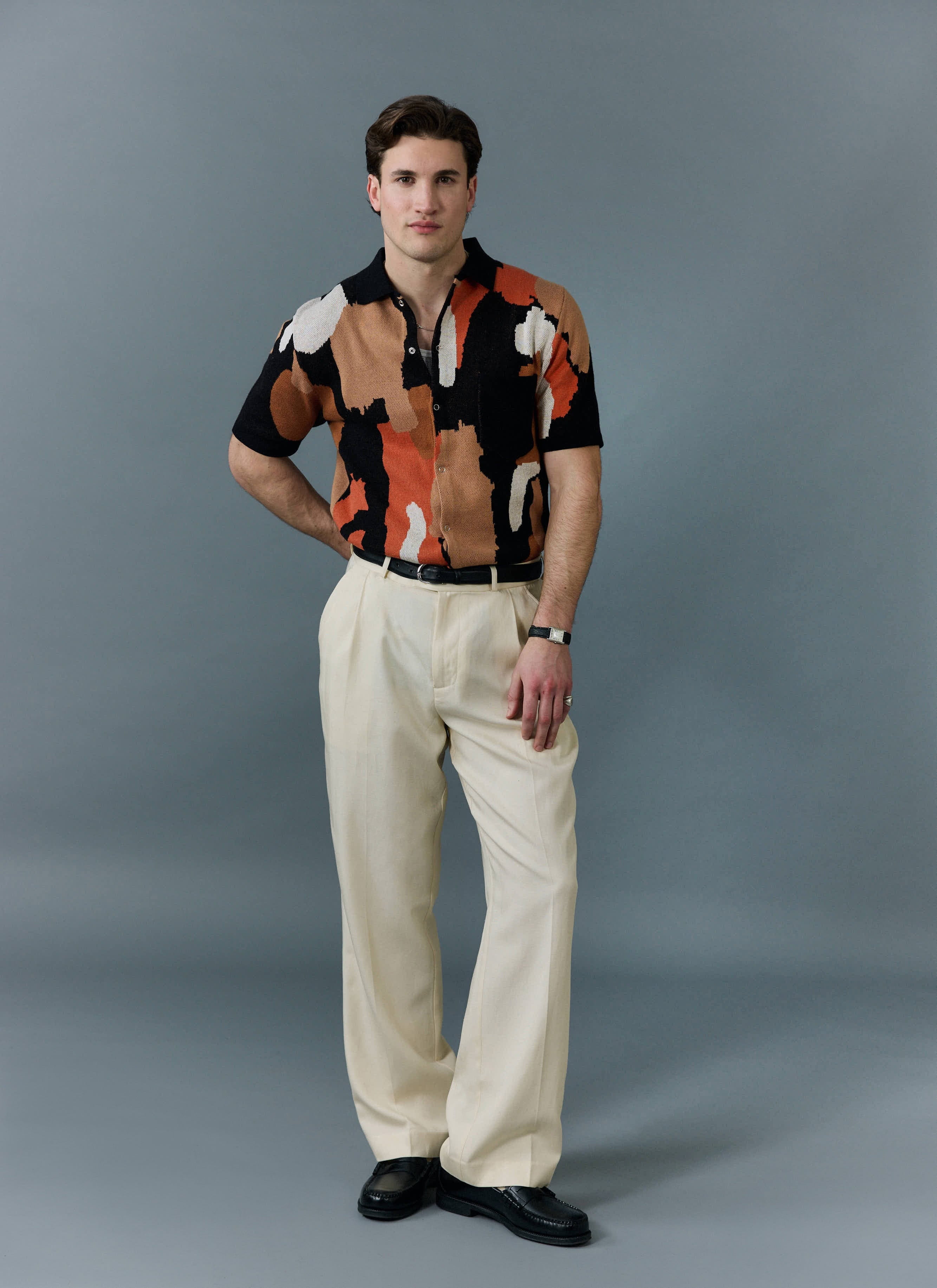 Men's Knitted Shirt Sleeve Shirt | Jacquard | Multicolour