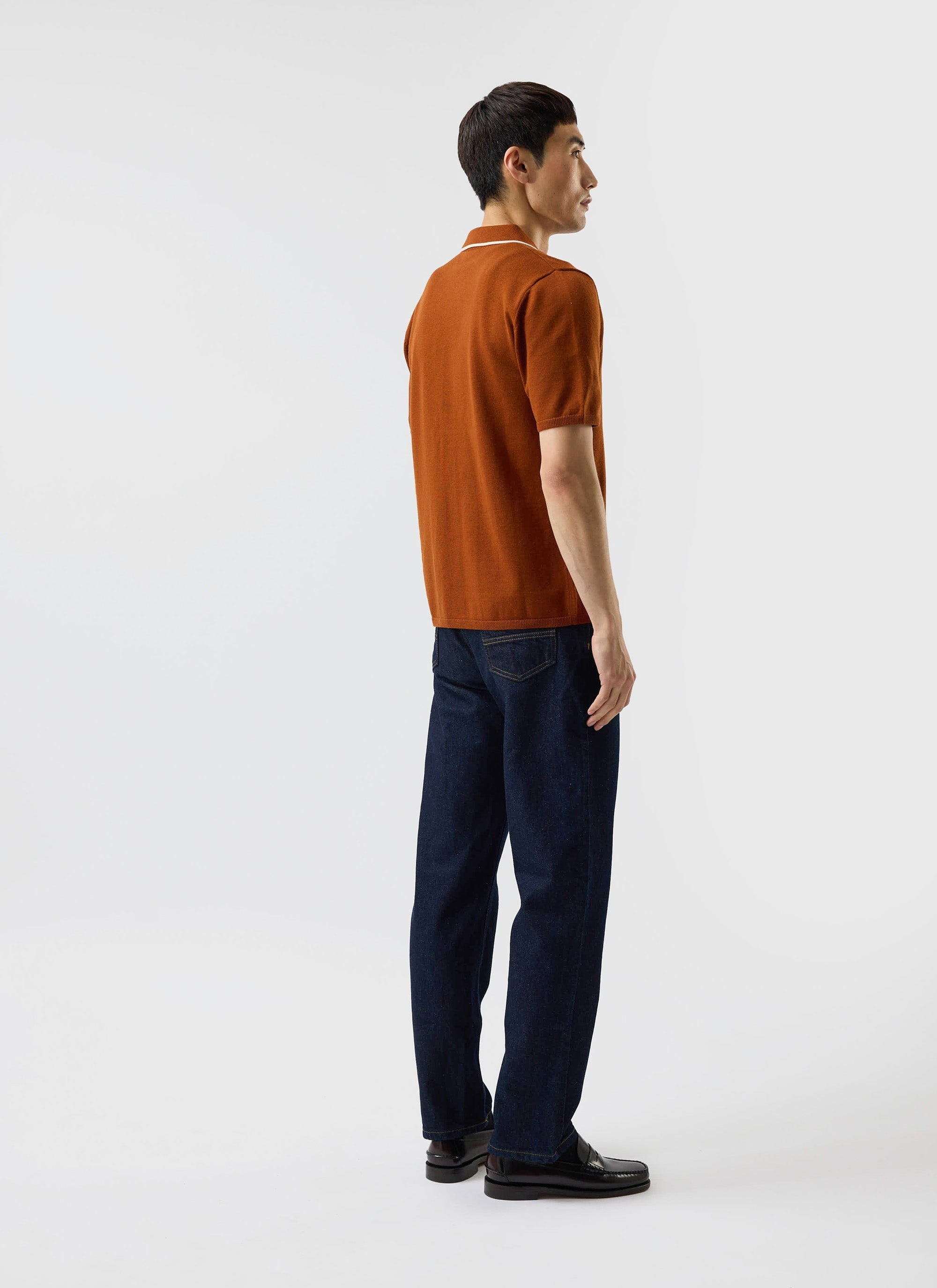 Men's Knitted Shirt: Contrast Trim | Wool | Rust Red | Percival