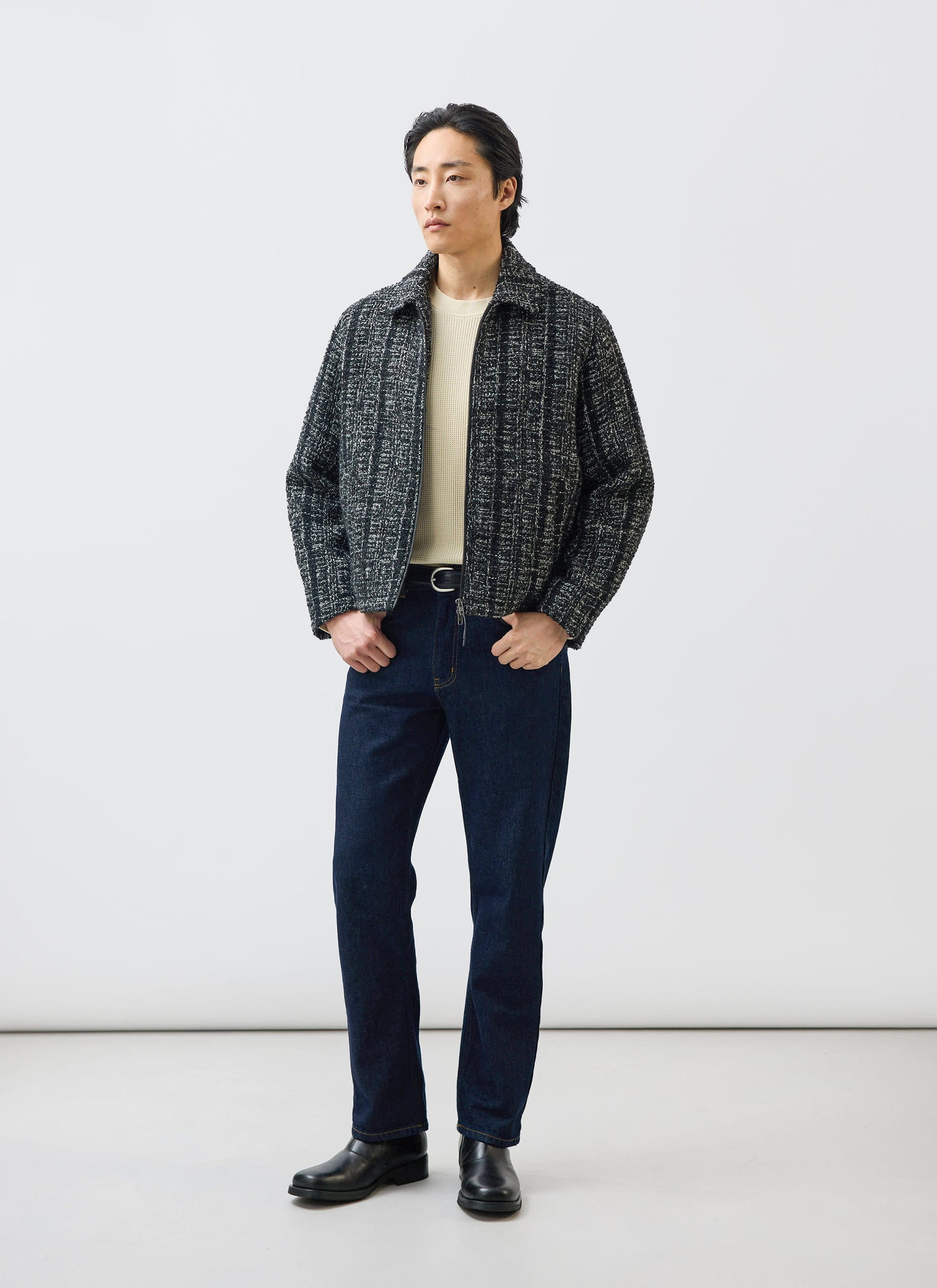 Men's Cropped Zip Jacket​: Ingegno | Wool | Black | Percival Menswear