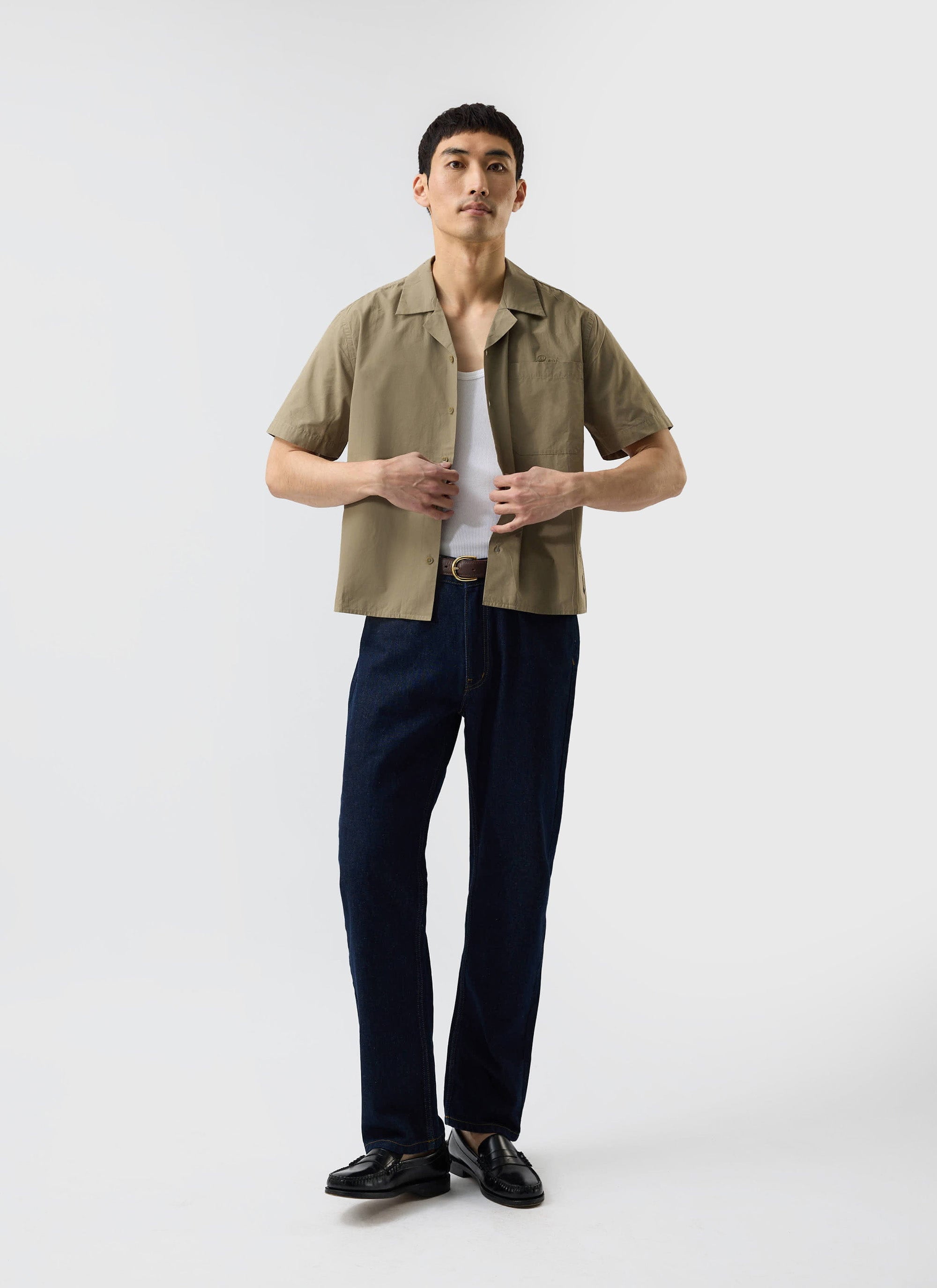 Men's Boxy Cropped Shirt | 100% Cotton | Olive Green | Percival