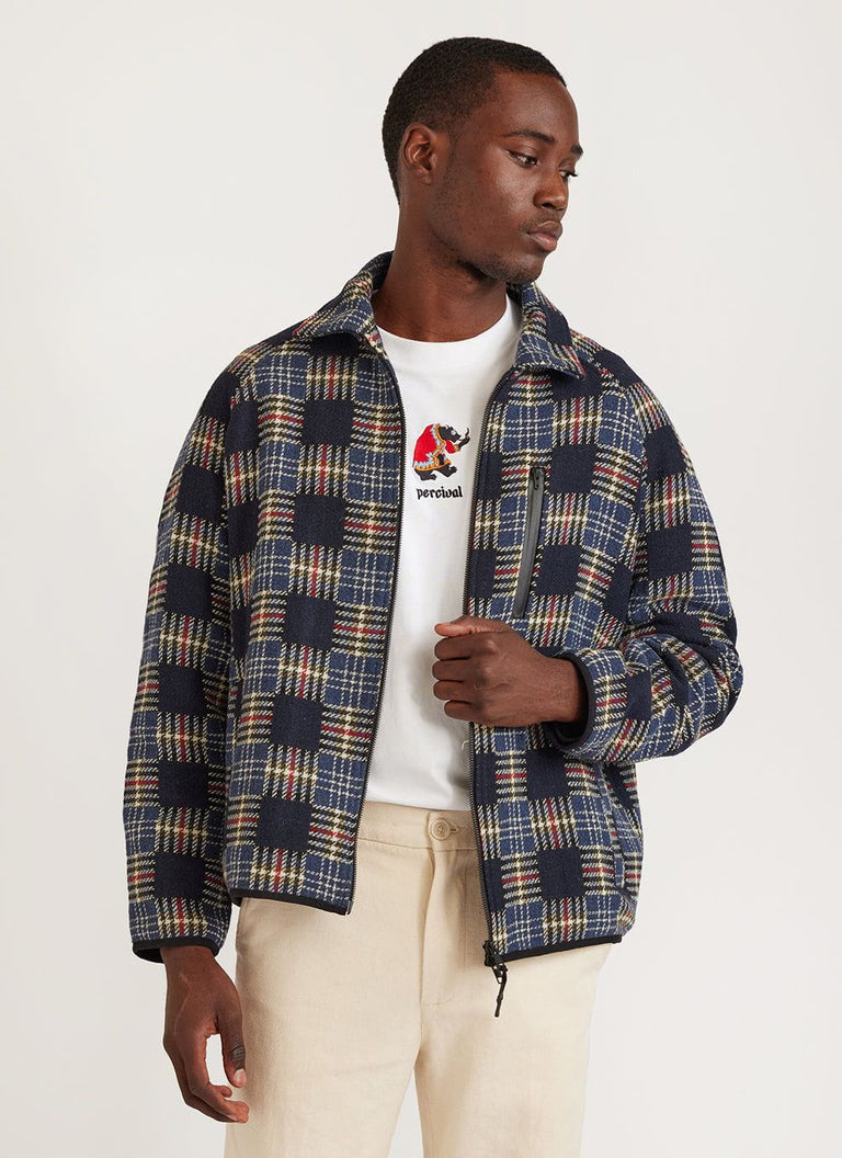 Men's Raglan Check Jacket | Wool | Navy & Percival Menswear