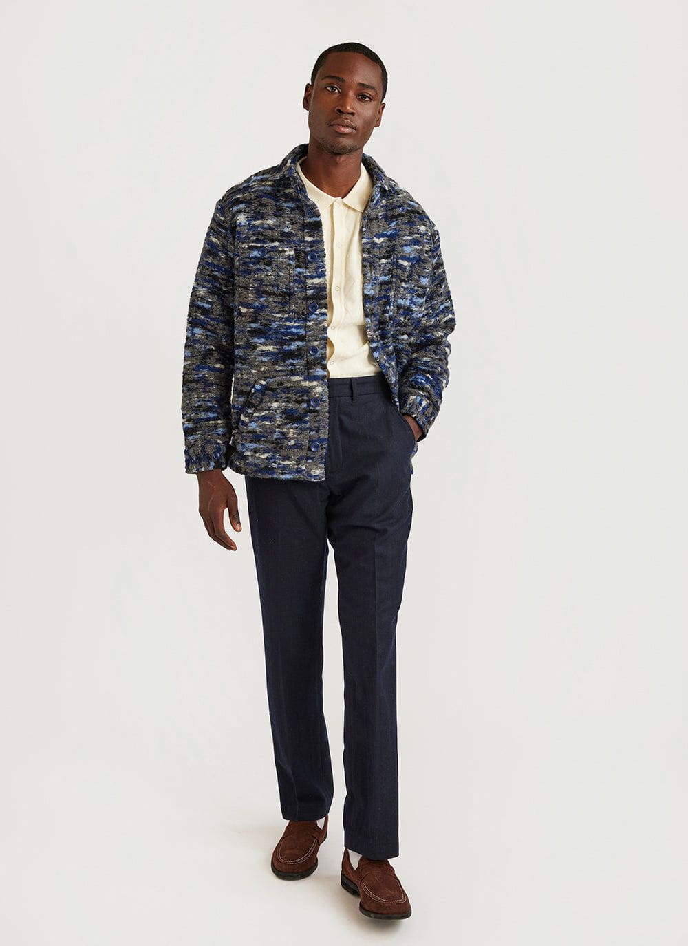 Men's Jacquard Blanket Overshirt | Wool | Blue & Percival Menswear