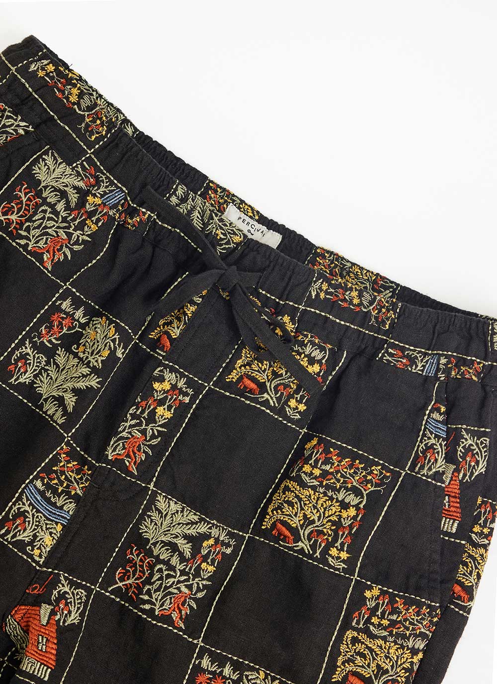 Men's Embroidered Linen Shorts | Checkerboard | Percival Menswear