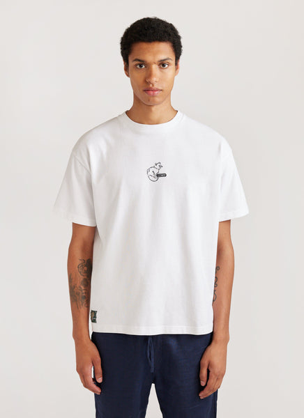 Men's Oversized T Shirt | Cotter Cat | Embroidered Shirt | White