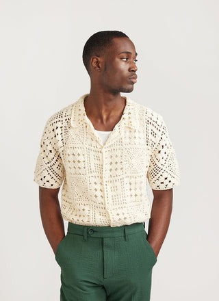 Men's Crochet Shirt | Cuban Collar Shirt | Cream & Percival Menswear