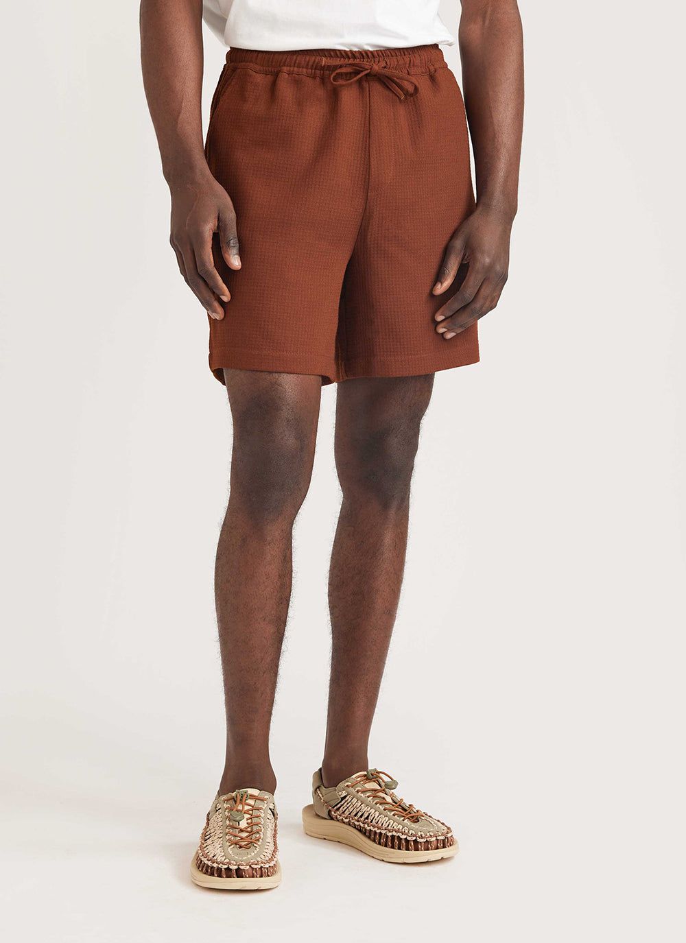 Stone Waffle Drawstring Shorts