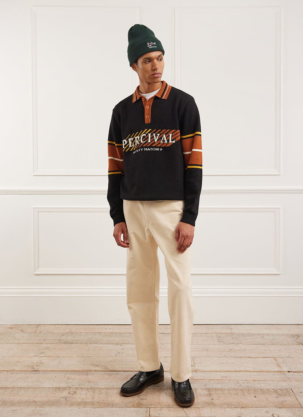 Men's Trackside Knit Polo Cotton Black Percival Menswear