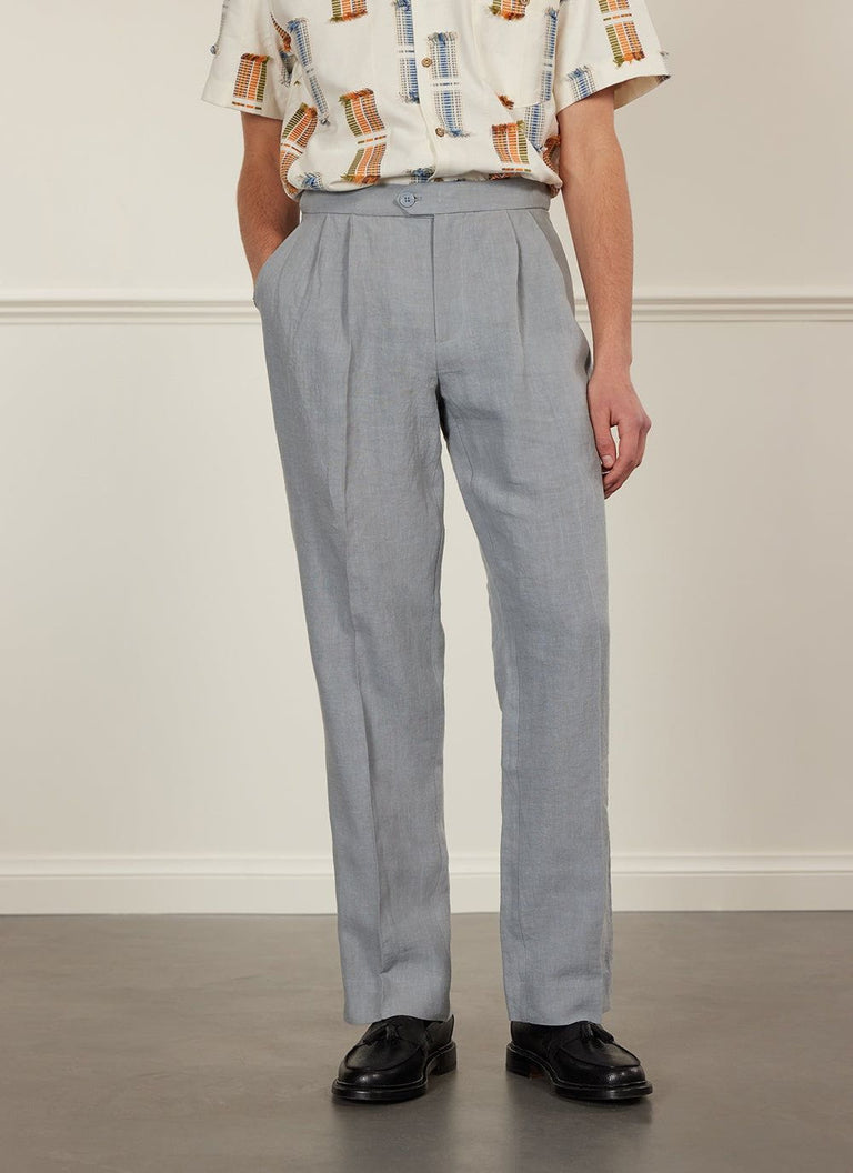 Pleated Linen Mix Palazzo Trousers in Light Blue - in the windsor.  Online-Shop