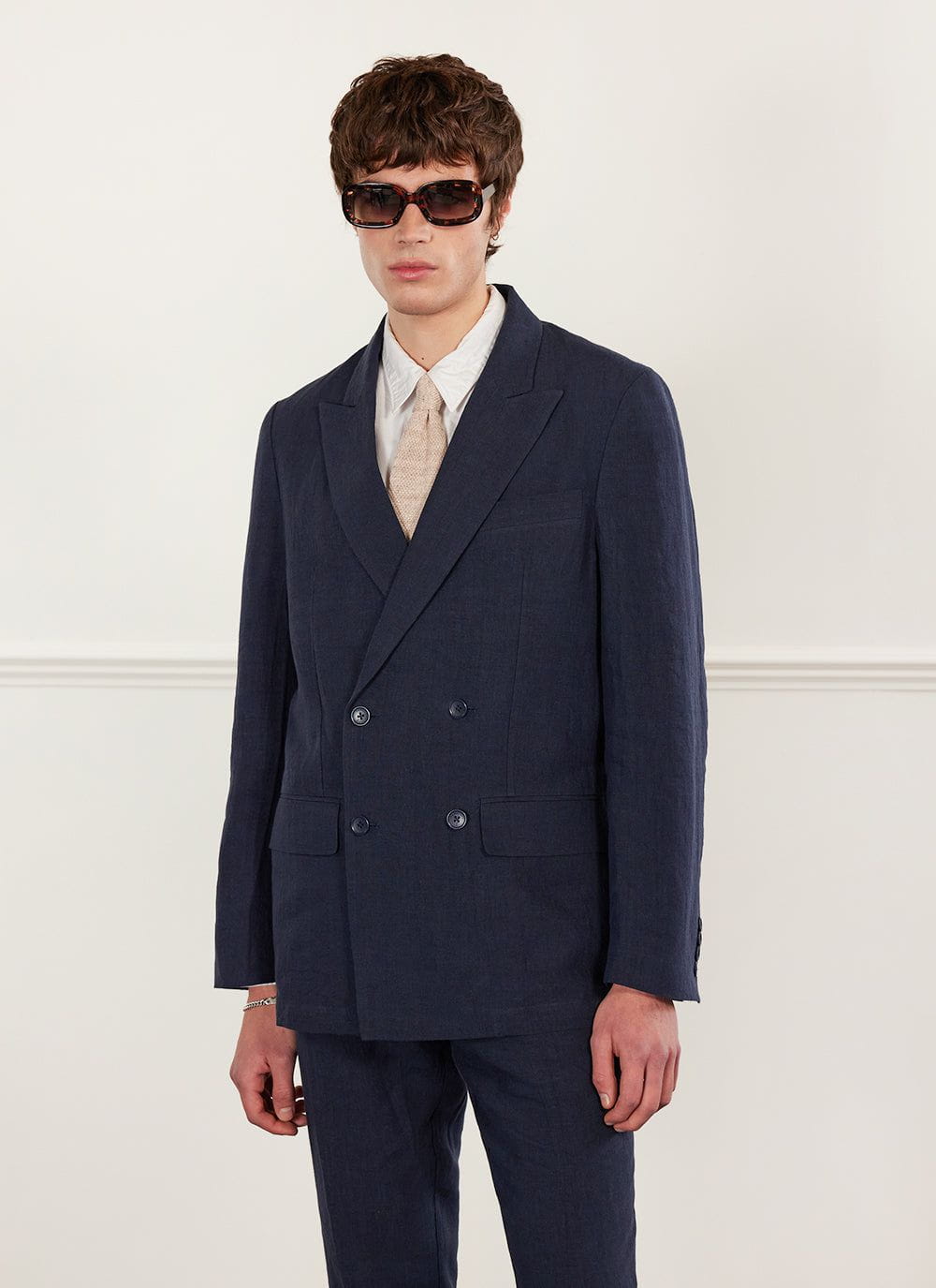 Men s Double Breasted Blazer Tailored Linen Navy Blue Men s Double Breasted Blazer Tailored Linen Navy Blue