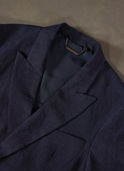 Men’s Elegant Navy Faux Suede Double-Breasted Blazer