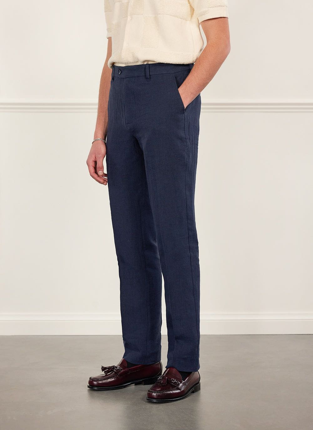 Men's Linen Pants BREMER in Deep navy blue main image 0