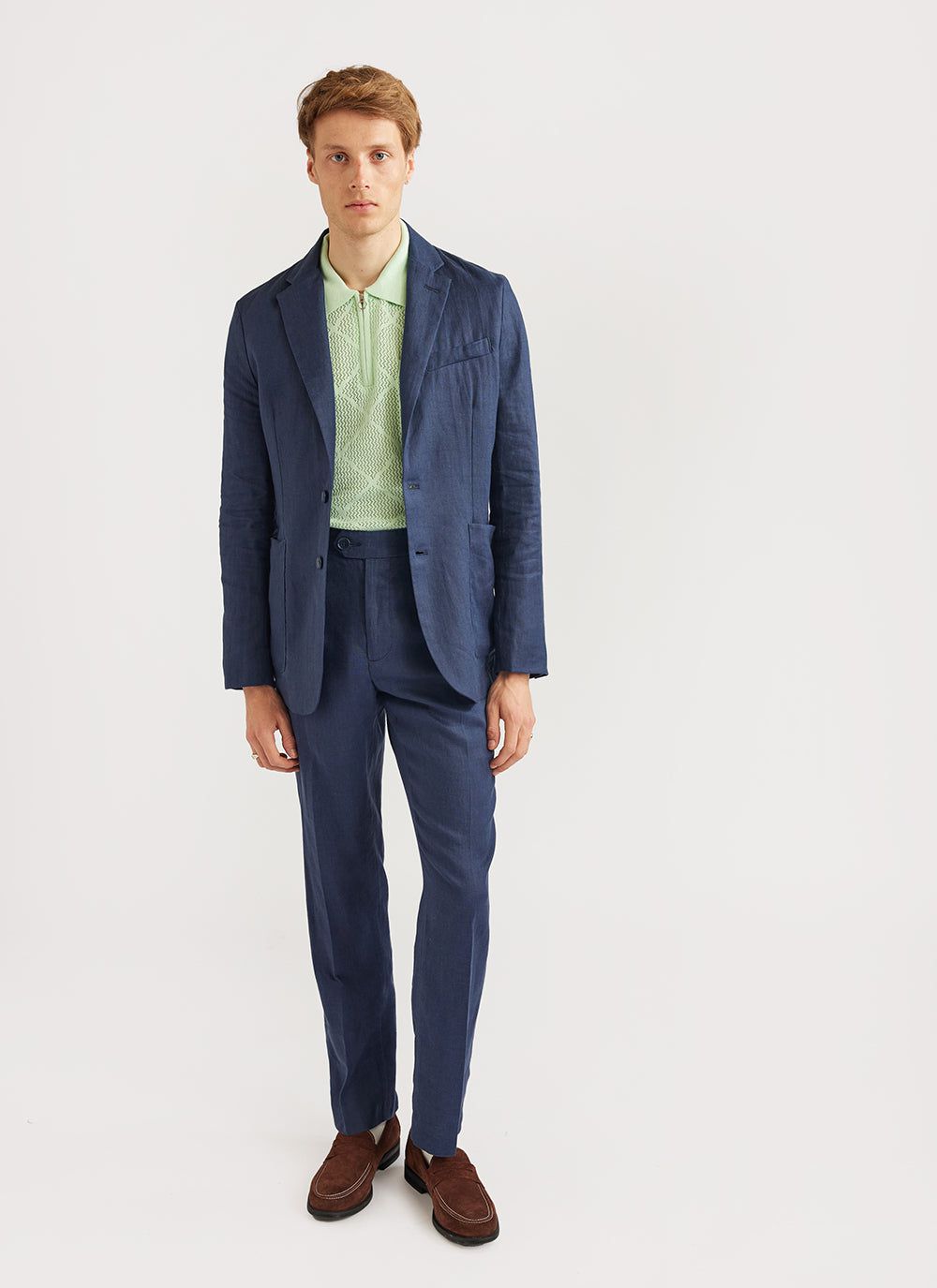 Men's Knitted Zip Polo Shirt | Nawa | Mint | Percival Menswear