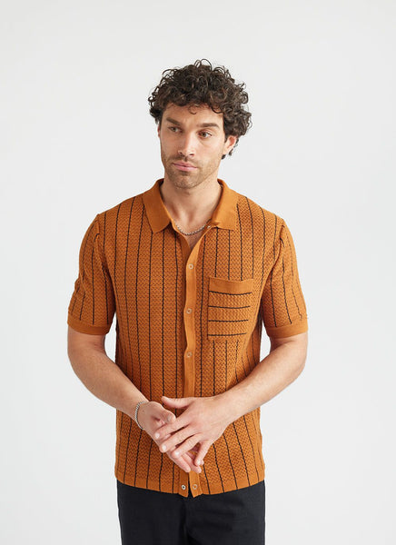 Men's Knitted Short Sleeve Shirt | Nawa Pinstripe Shirt | Percival