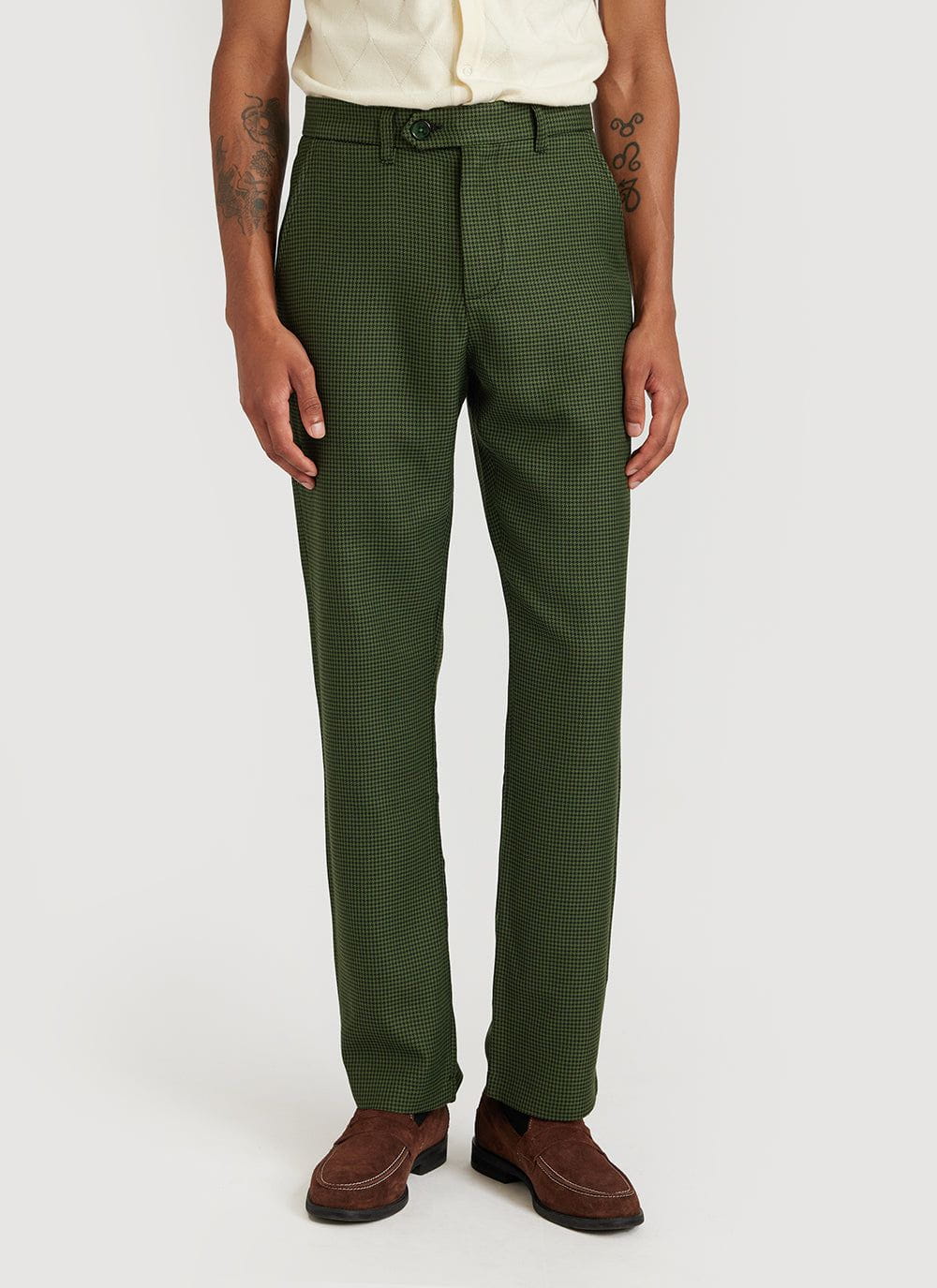 Men's Tailored Trousers, Wool, Houndstooth, Forest Green