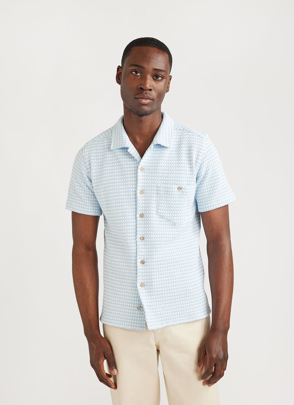 Men's Cuban Collar Shirt | Textured | Light Blue & Percival Menswear