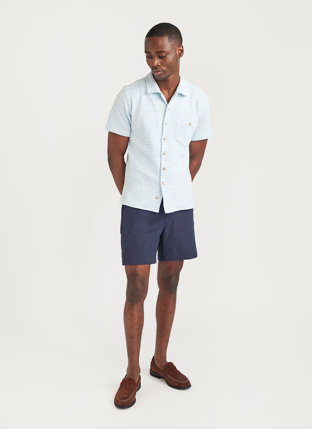 Men's Cuban Collar Shirt | Textured | Light Blue | Percival Menswear