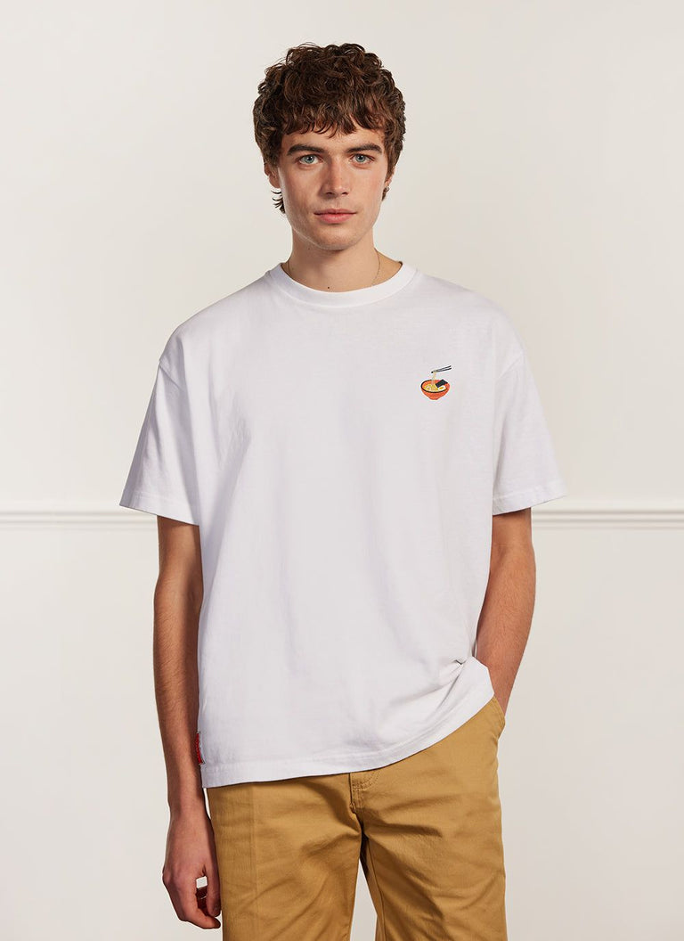 Ramen T Shirt | Embroidered Organic Cotton | White & Percival Menswear