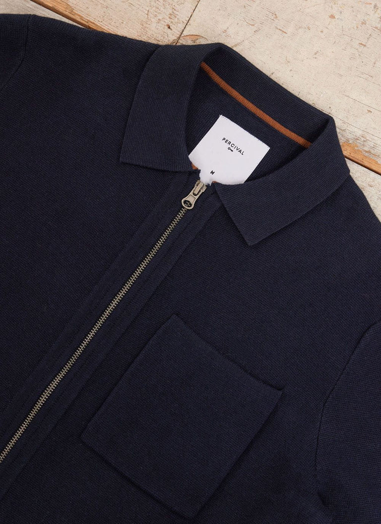 Zip Cardigan | Knitted Cotton | Navy & Percival Menswear