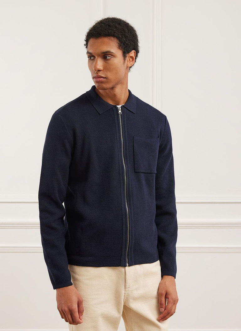 Zip Cardigan | Knitted Cotton | Navy & Percival Menswear