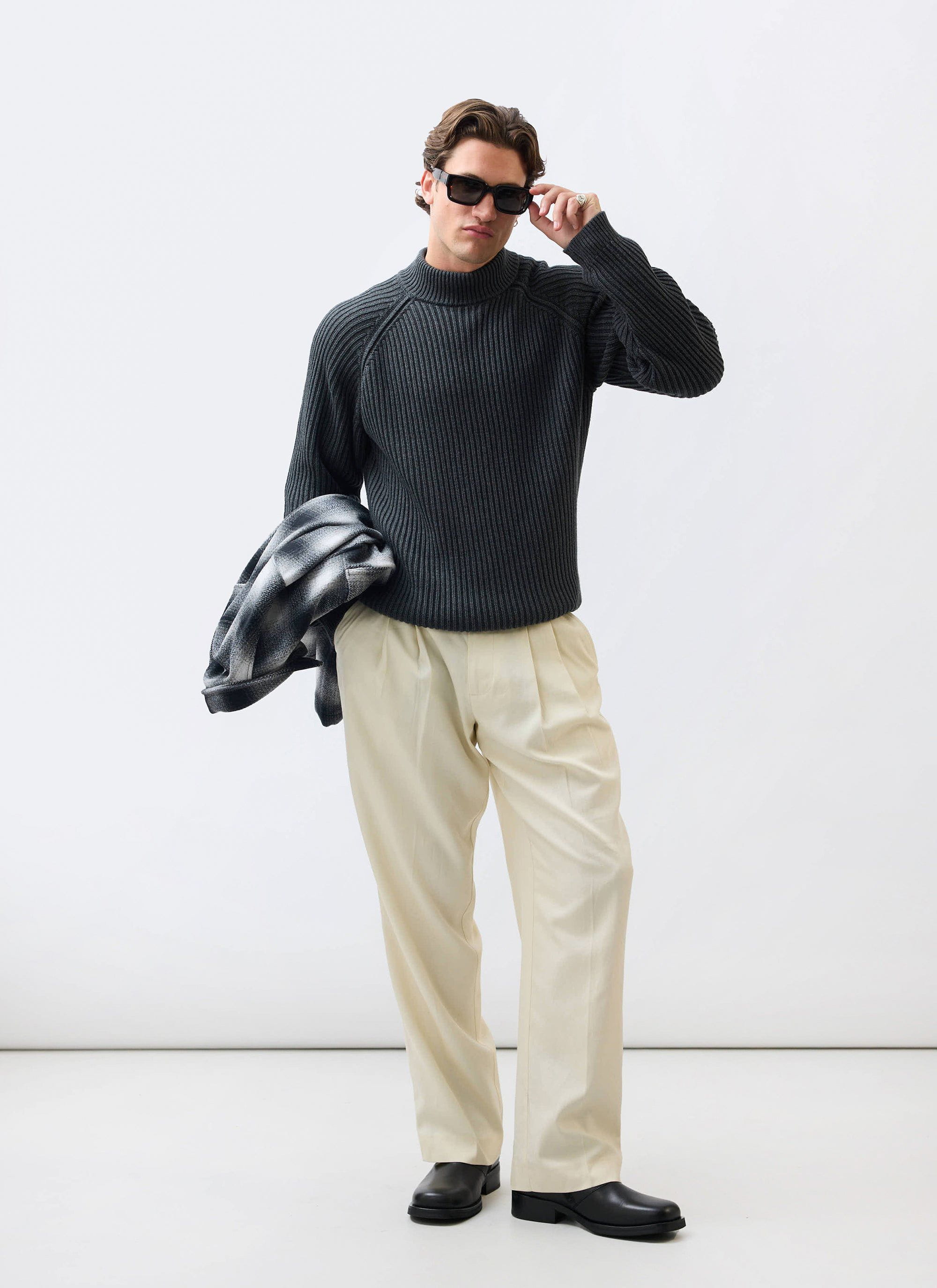 Men's Library Turtle Neck Jumper | Cotton | Charcoal | Percival