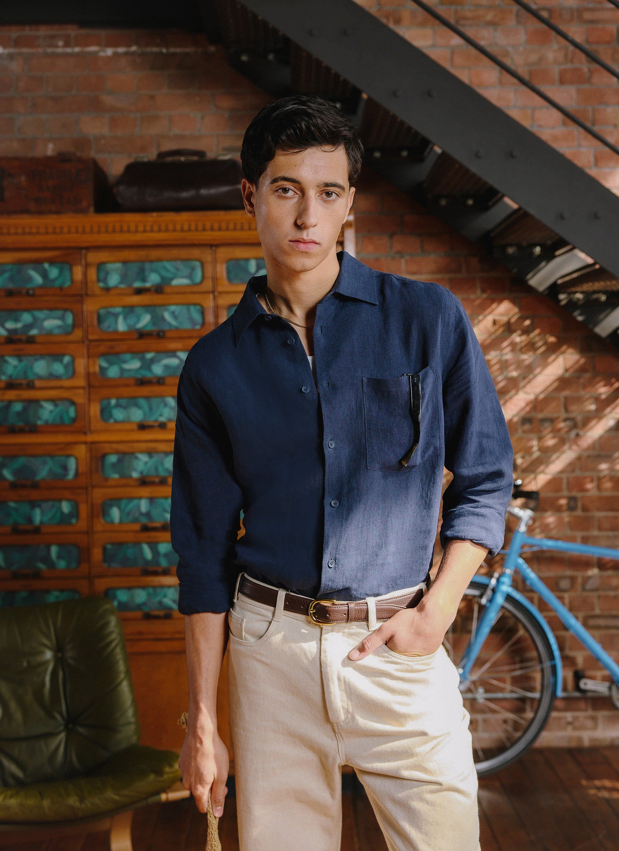 Pearce Shirt | Linen | Navy | Percival Menswear