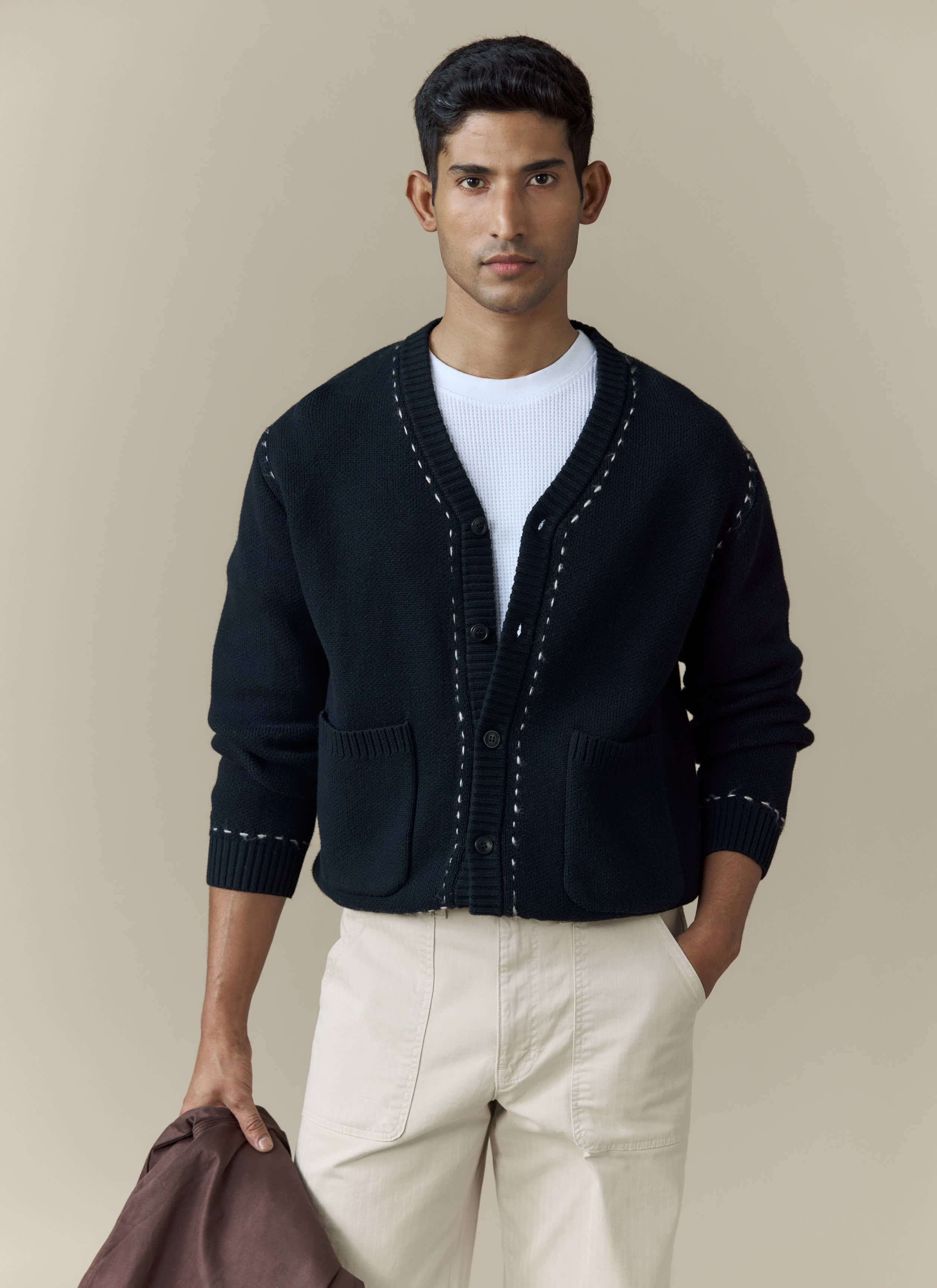 Men's Boxy Knit Cardigan | Cotton | Black | Percival Menswear